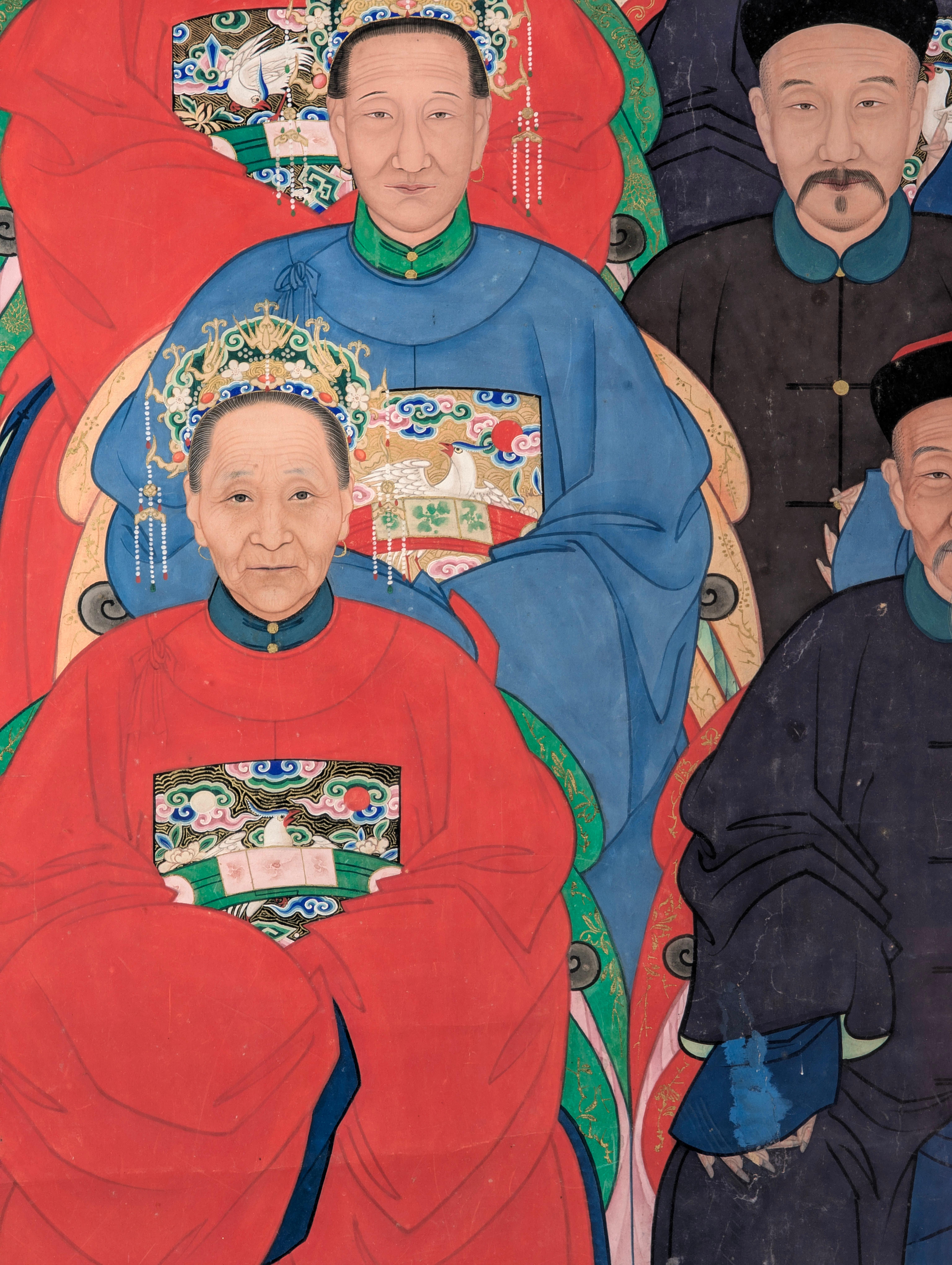 Magnifique portrait ancestral chinois du XIXe siècle de la cour des Qing en vente 1