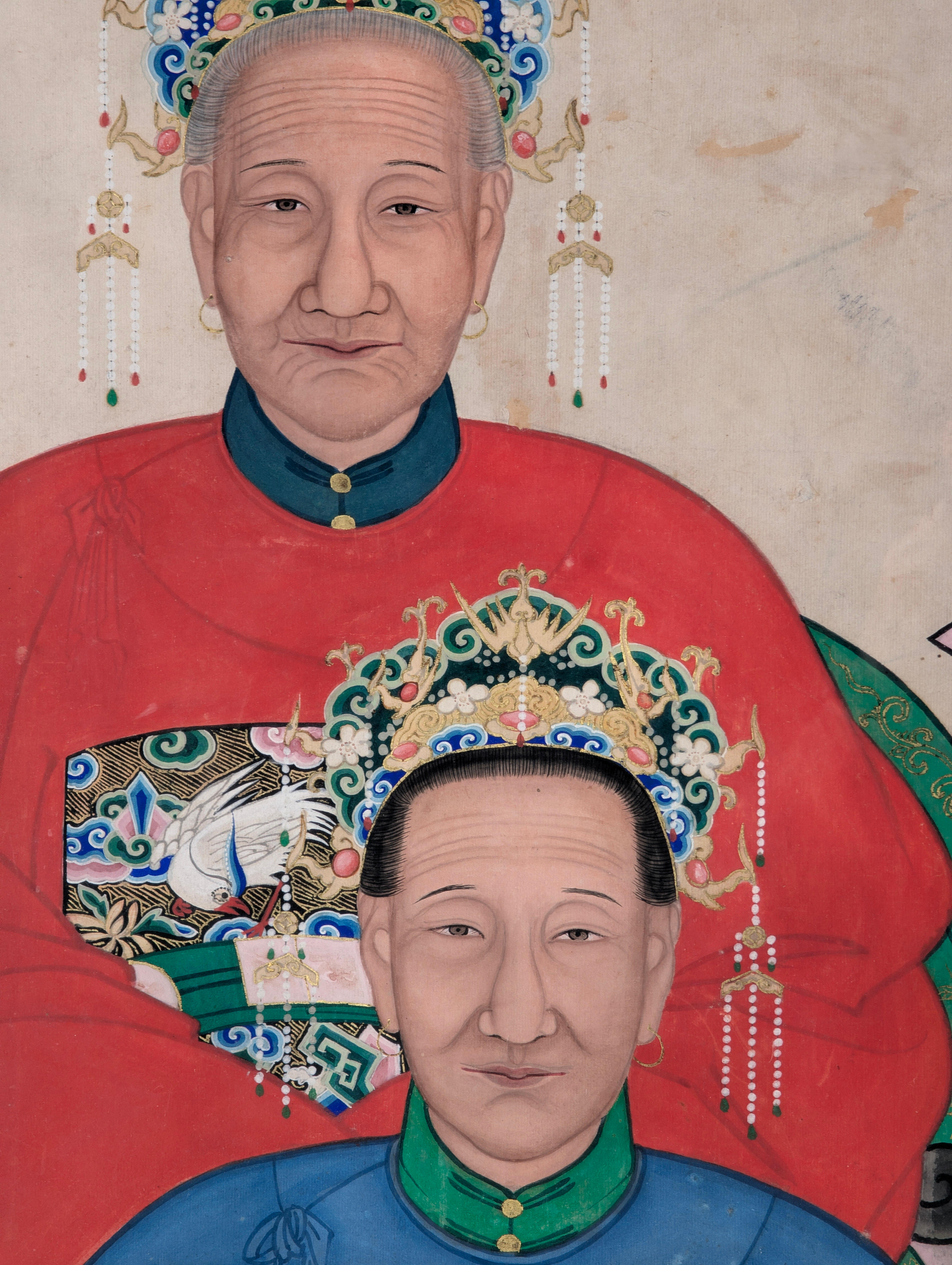 Magnifique portrait ancestral chinois du XIXe siècle de la cour des Qing en vente 2