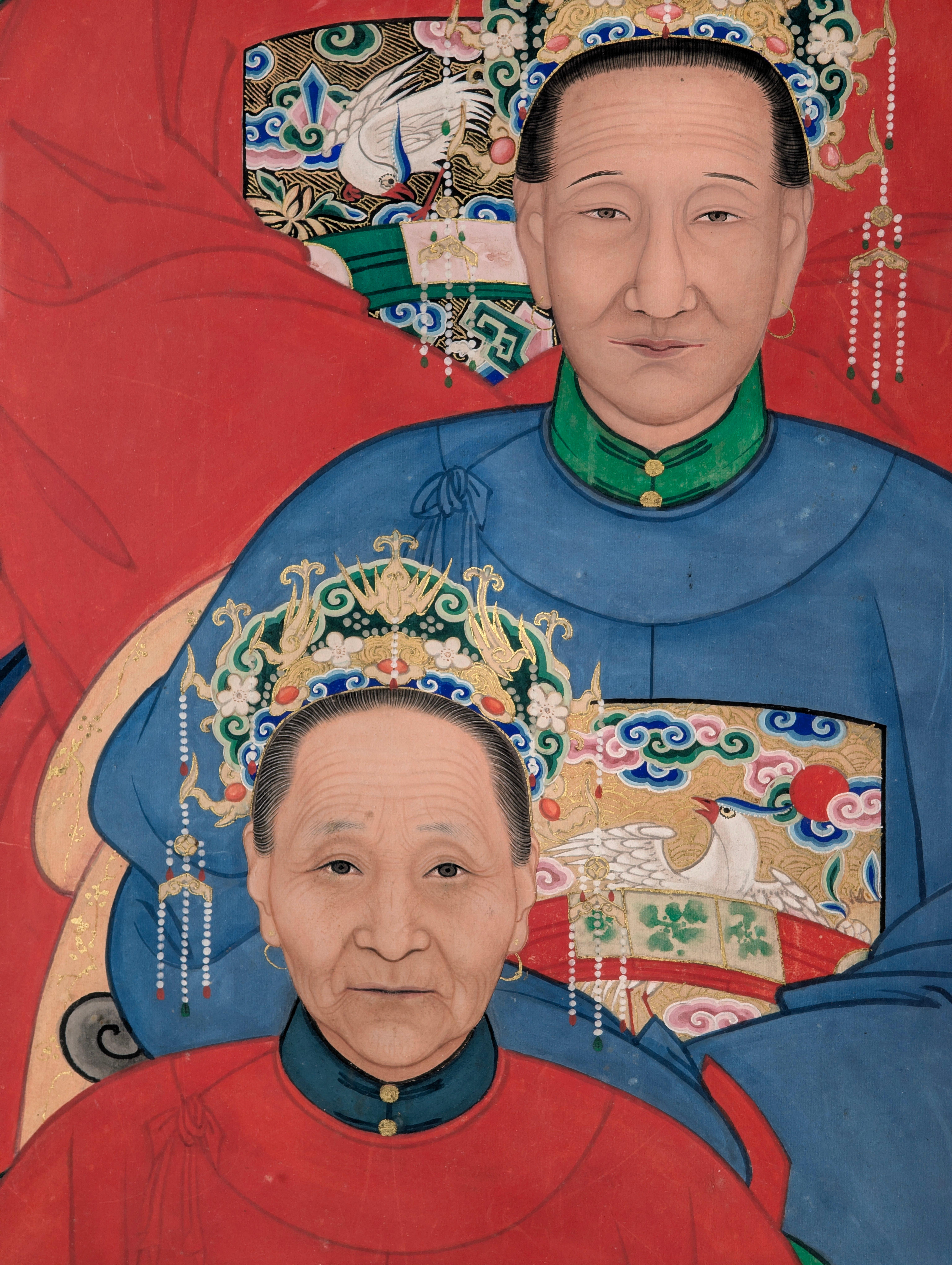 Magnifique portrait ancestral chinois du XIXe siècle de la cour des Qing en vente 3