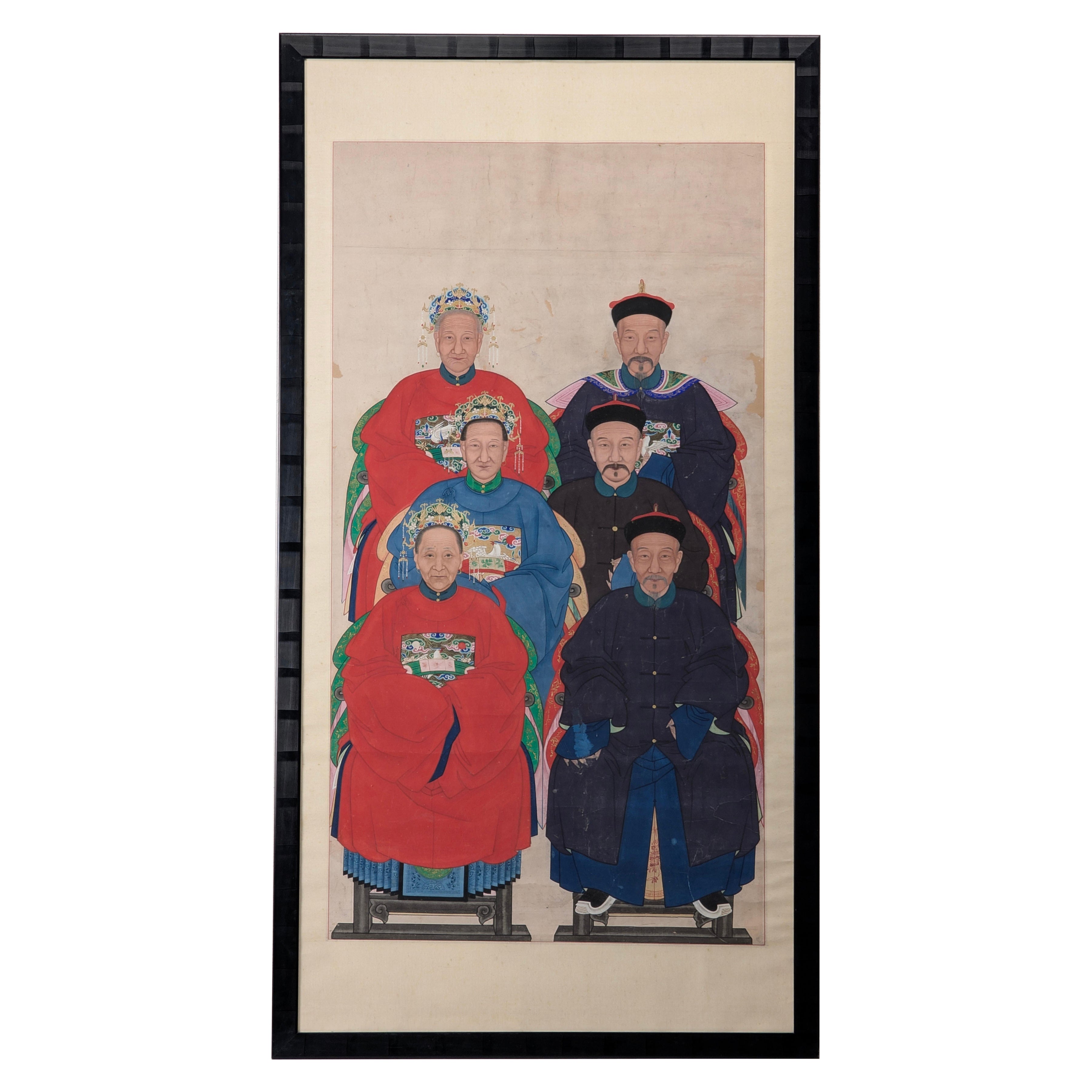 Magnifique portrait ancestral chinois du XIXe siècle de la cour des Qing en vente