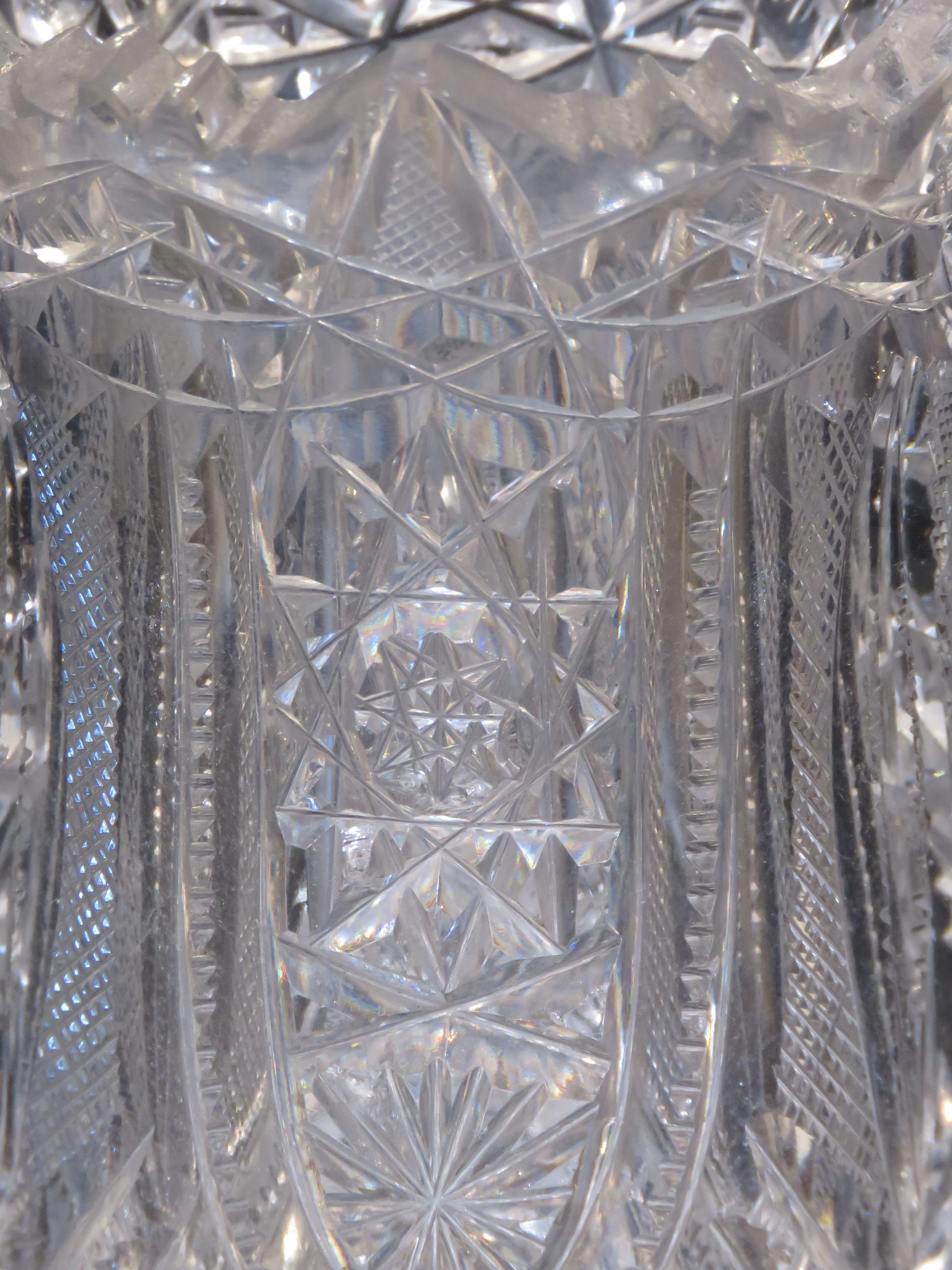 North American Magnificent 19th Century Fancy Brilliant Cut Dorflinger Etch Vase Candleholder For Sale