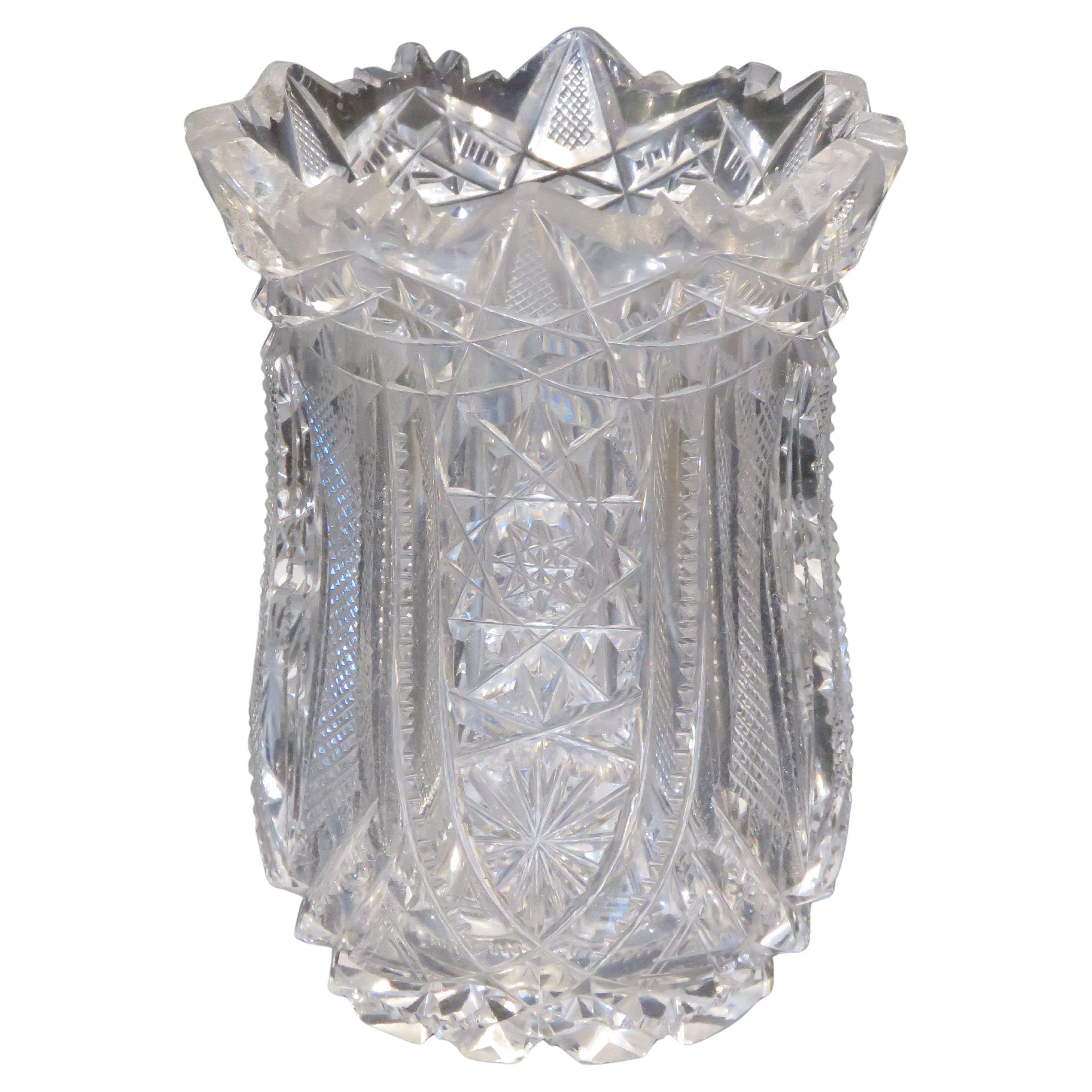 Prächtige 19. Jahrhundert Fancy Brilliant Cut Dorflinger Etch Vase Kerzenhalter