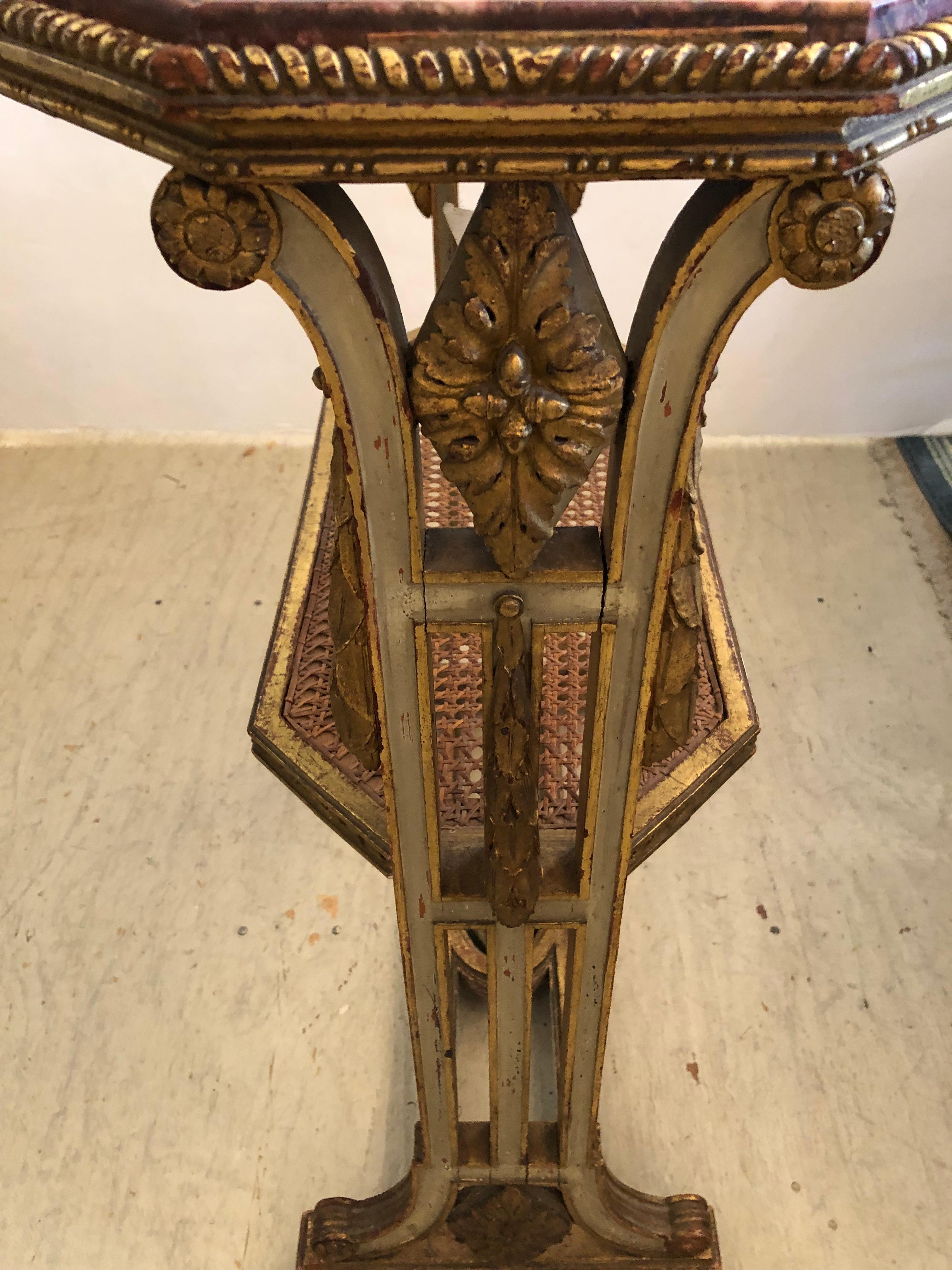 Magnificent 19th Century French Carved Gilded Wood and Marble Top Side Table For Sale 1