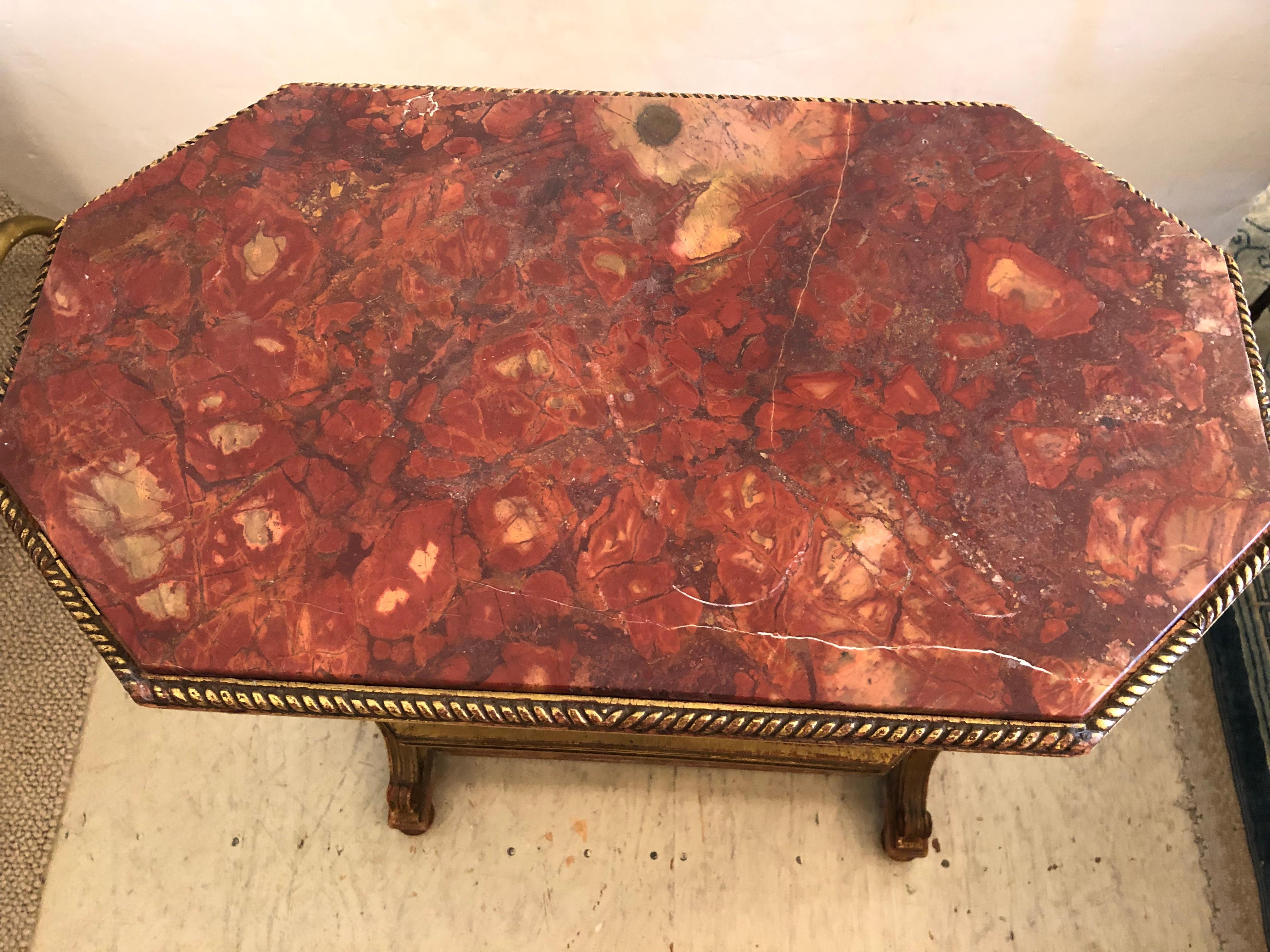Magnificent 19th Century French Carved Gilded Wood and Marble Top Side Table For Sale 2
