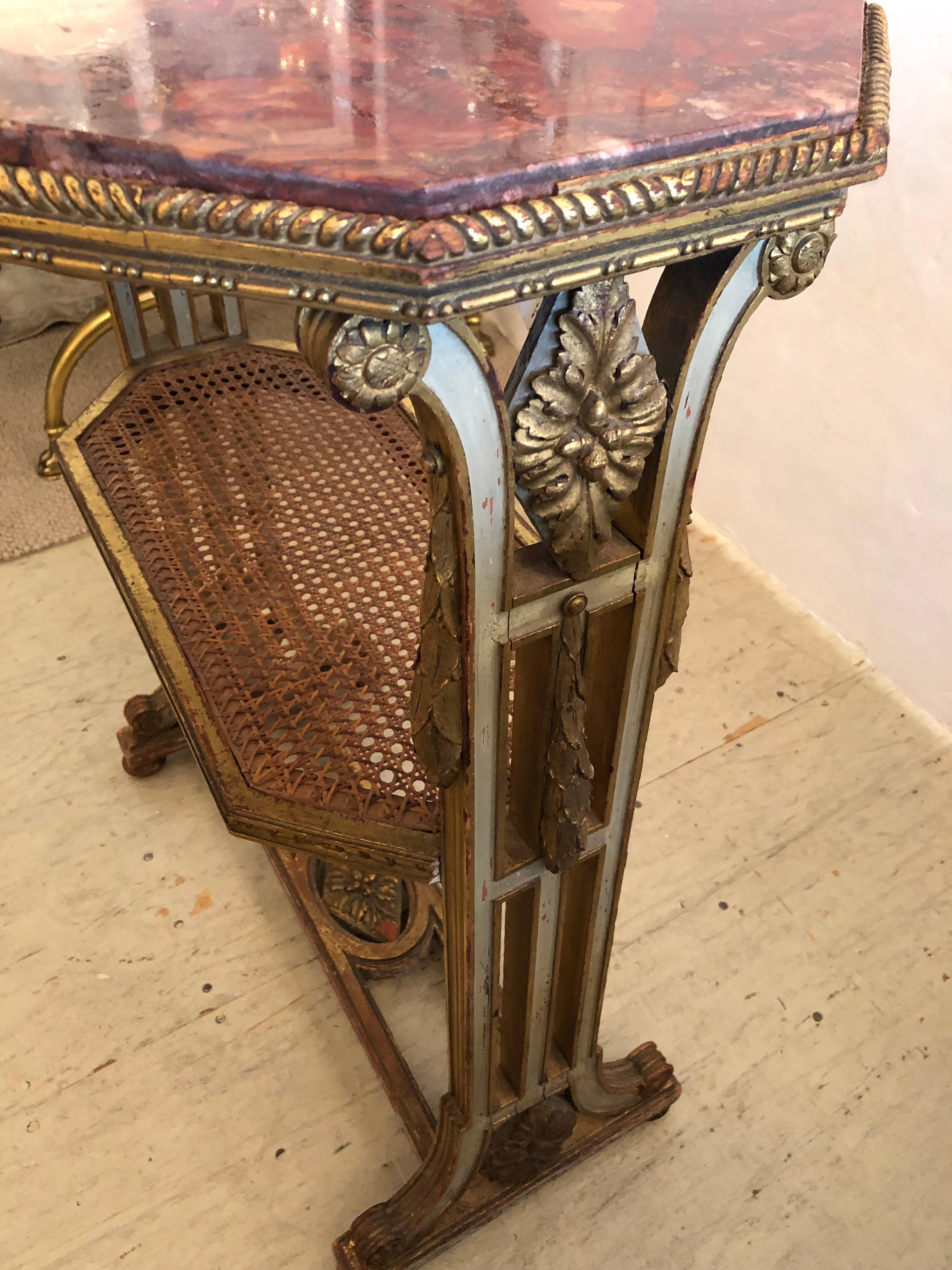 Magnificent 19th Century French Carved Gilded Wood and Marble Top Side Table For Sale 5