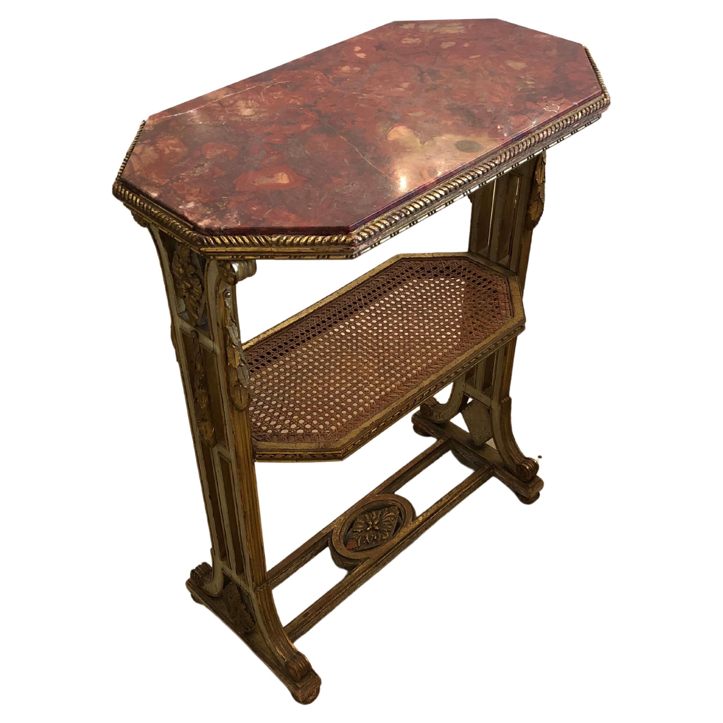 Magnificent 19th Century French Carved Gilded Wood and Marble Top Side Table For Sale