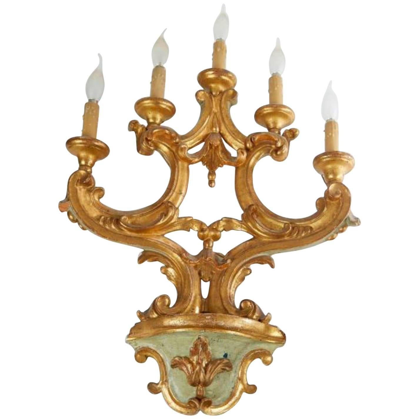 Magnificent 19th Century French Hand-Carved Painted Wood Sconce