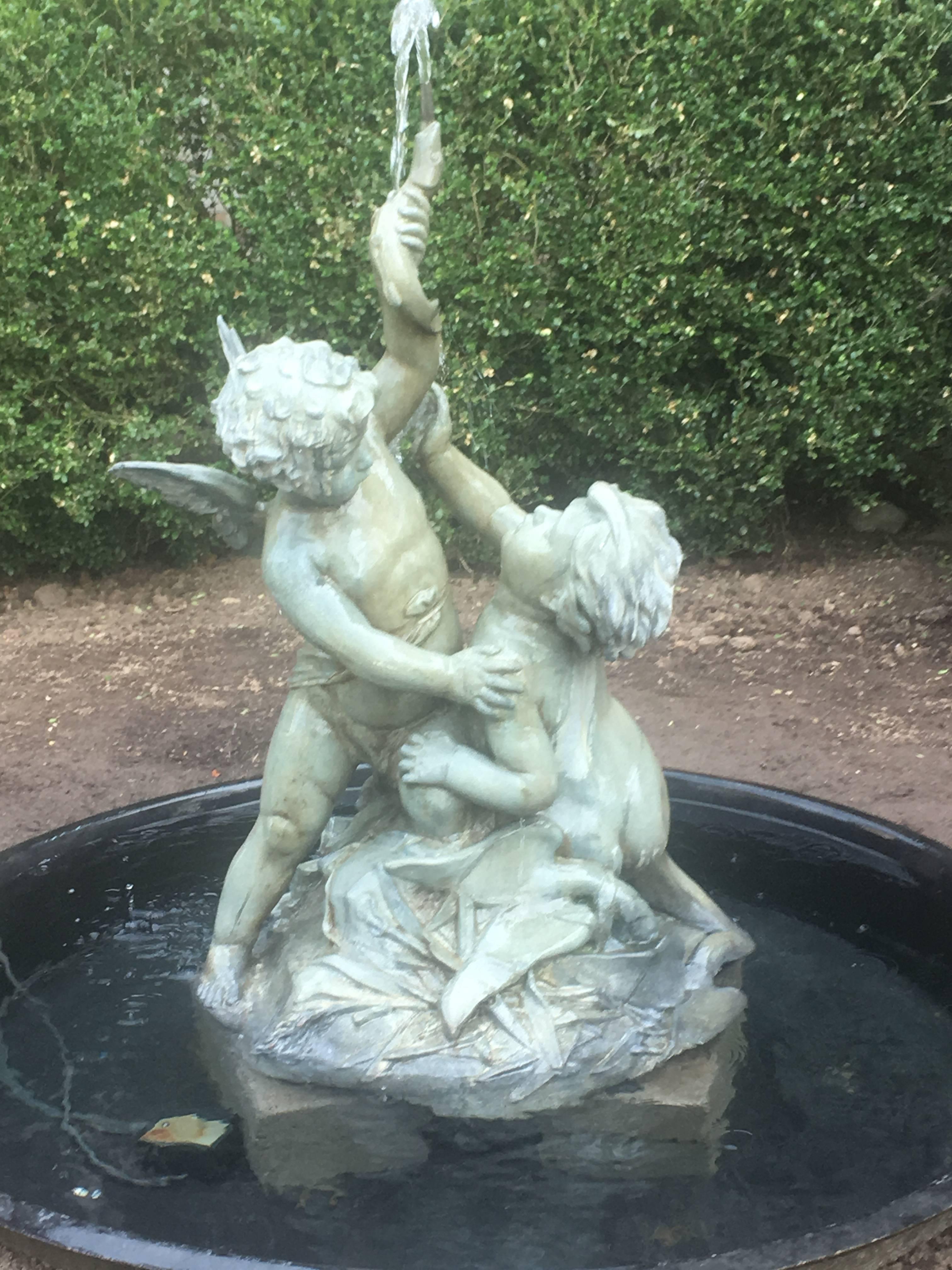 This magnificent 19th century zinc fountain was purchased from the NY estate of Helen Finch Foulds, heir to the Finch Pruyn Lumber Company in Glens Falls, NY, and best known for her $4.5 Million bequest to the Metropolitan Museum of Art in the late