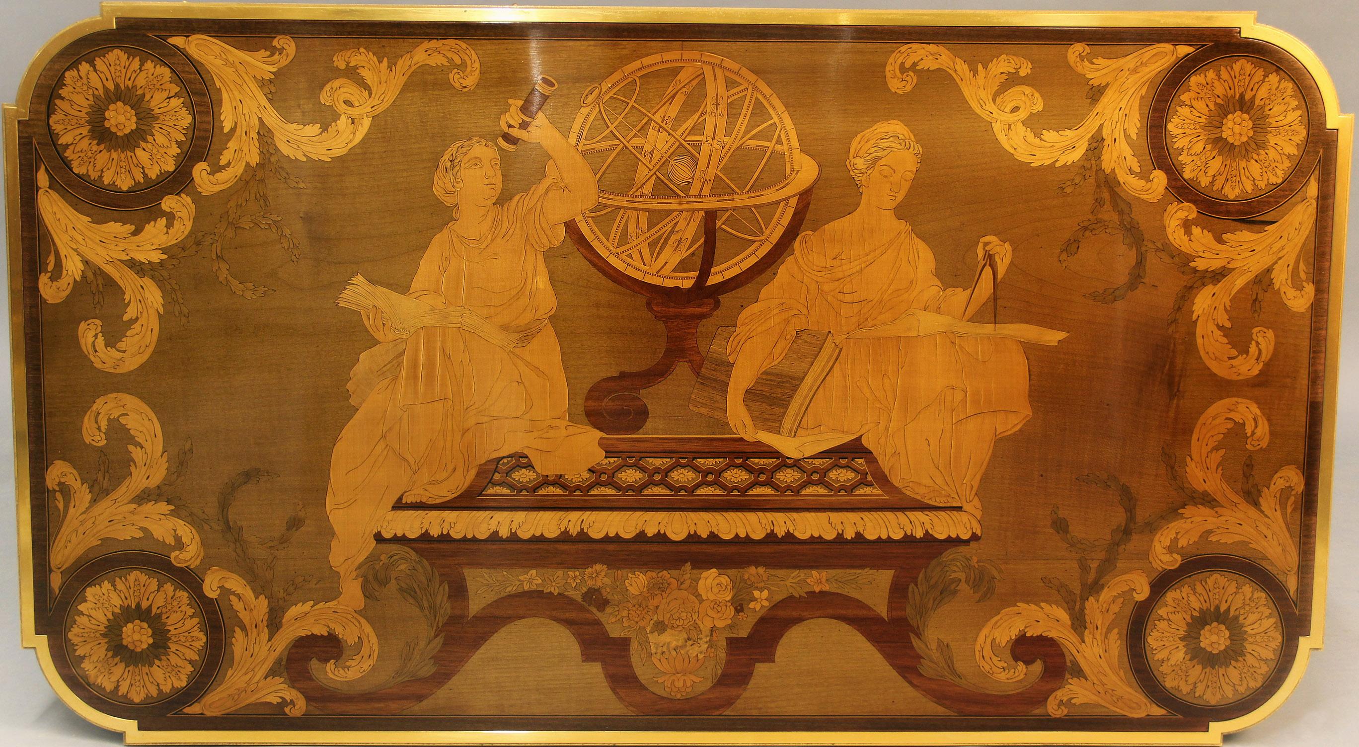 Belle Époque Magnificent 19th Century Gilt Bronze Marquetry ‘Table Des Muses’ By Beurdeley For Sale