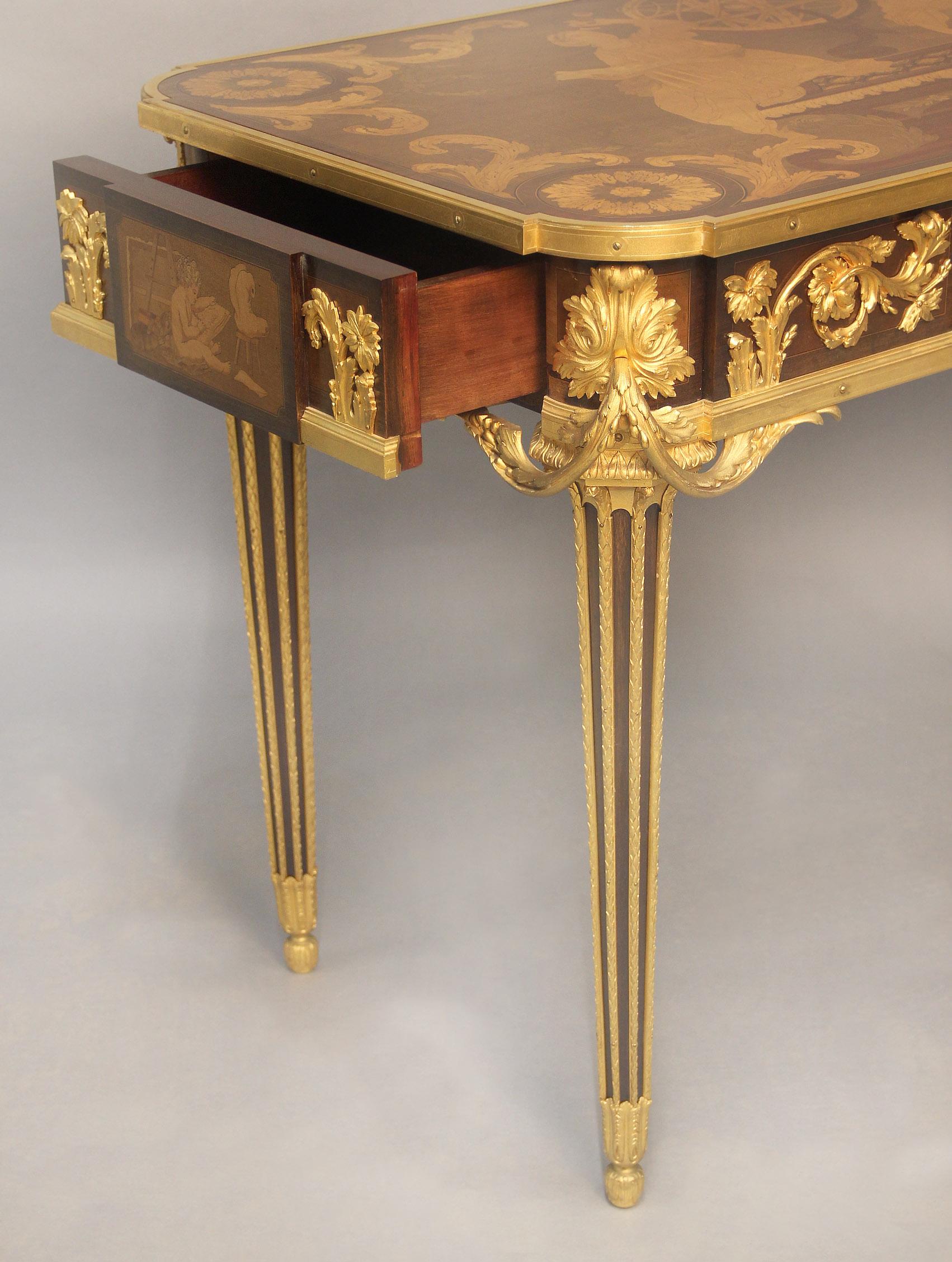 Magnificent 19th Century Gilt Bronze Marquetry ‘Table Des Muses’ By Beurdeley In Good Condition For Sale In Long Island City, NY