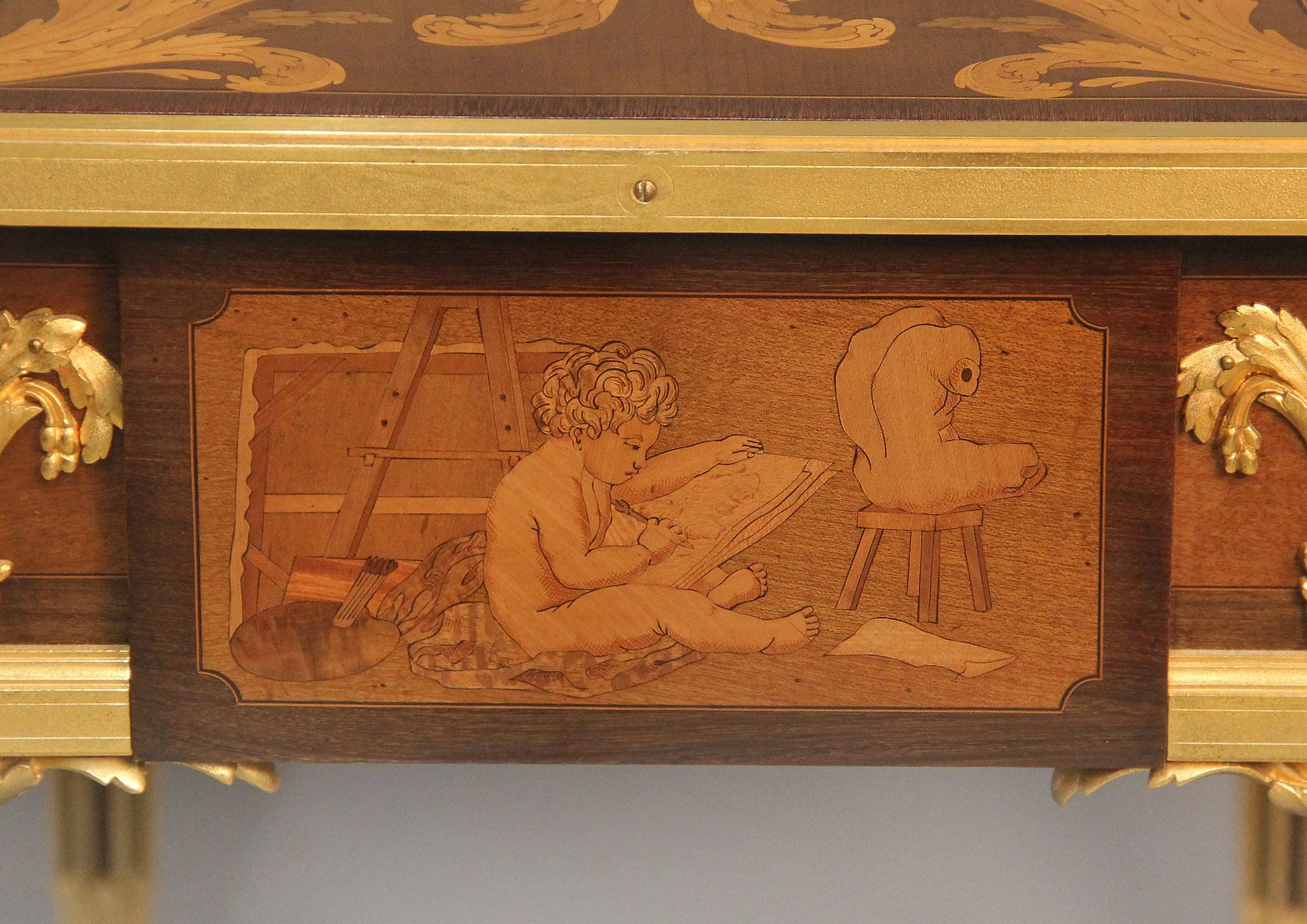 Magnificent 19th Century Gilt Bronze Marquetry ‘Table Des Muses’ By Beurdeley For Sale 3
