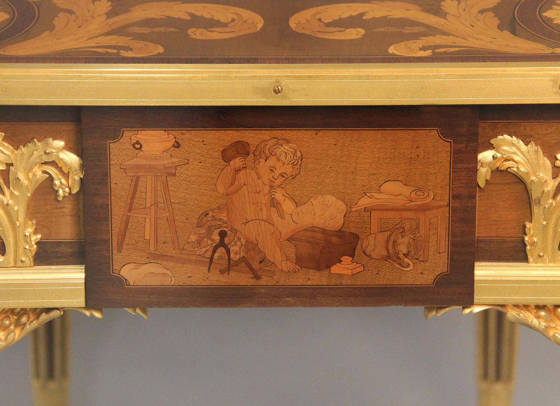 Magnificent 19th Century Gilt Bronze Marquetry ‘Table Des Muses’ By Beurdeley For Sale 4