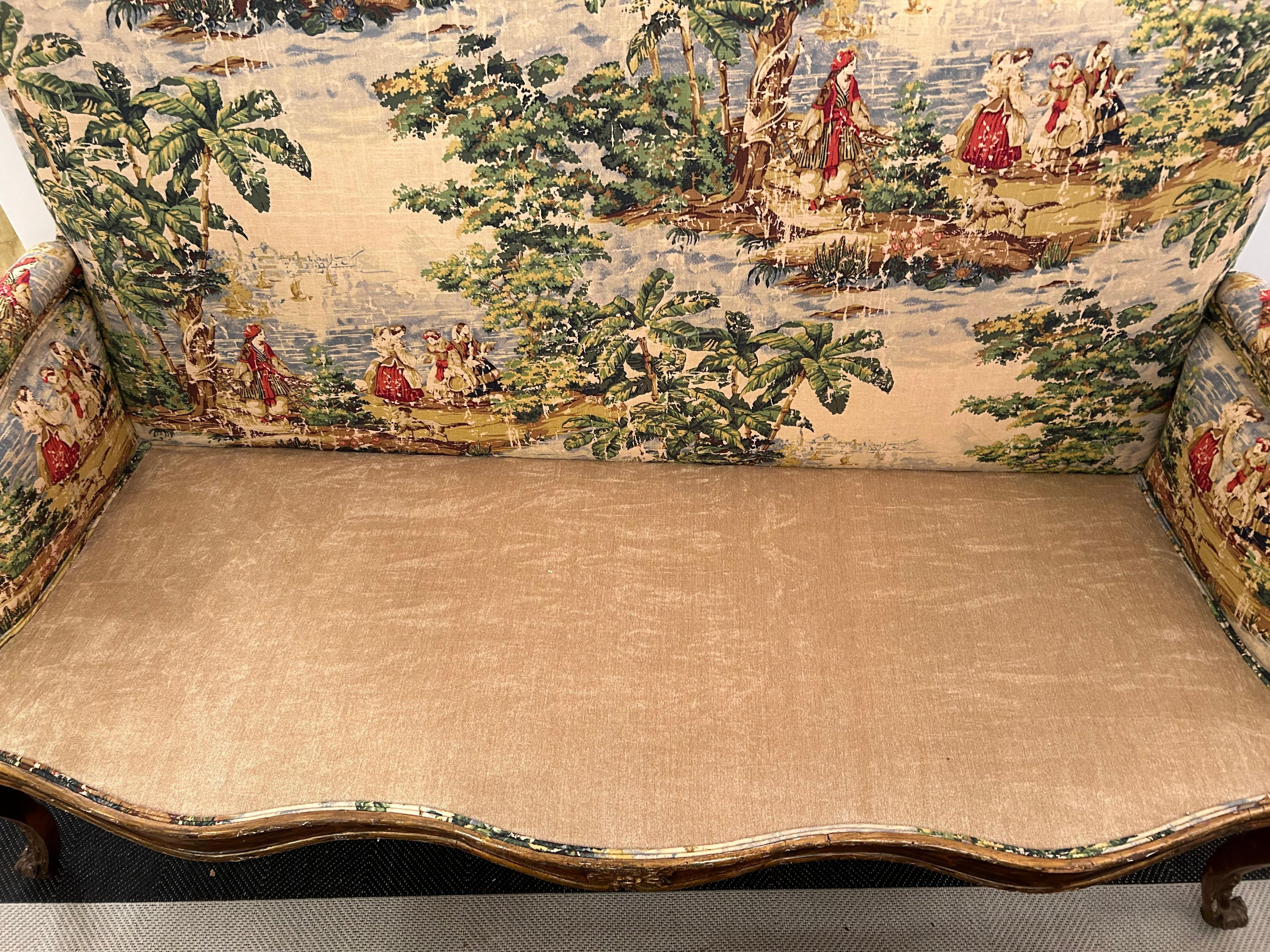 Magnifique banquette Louis XVI du 19ème siècle en bois doré avec nouveau tissu d'ameublement en vente 8