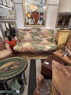 Magnífico Loveseat Luis XVI de madera dorada del siglo XIX con tapicería nueva