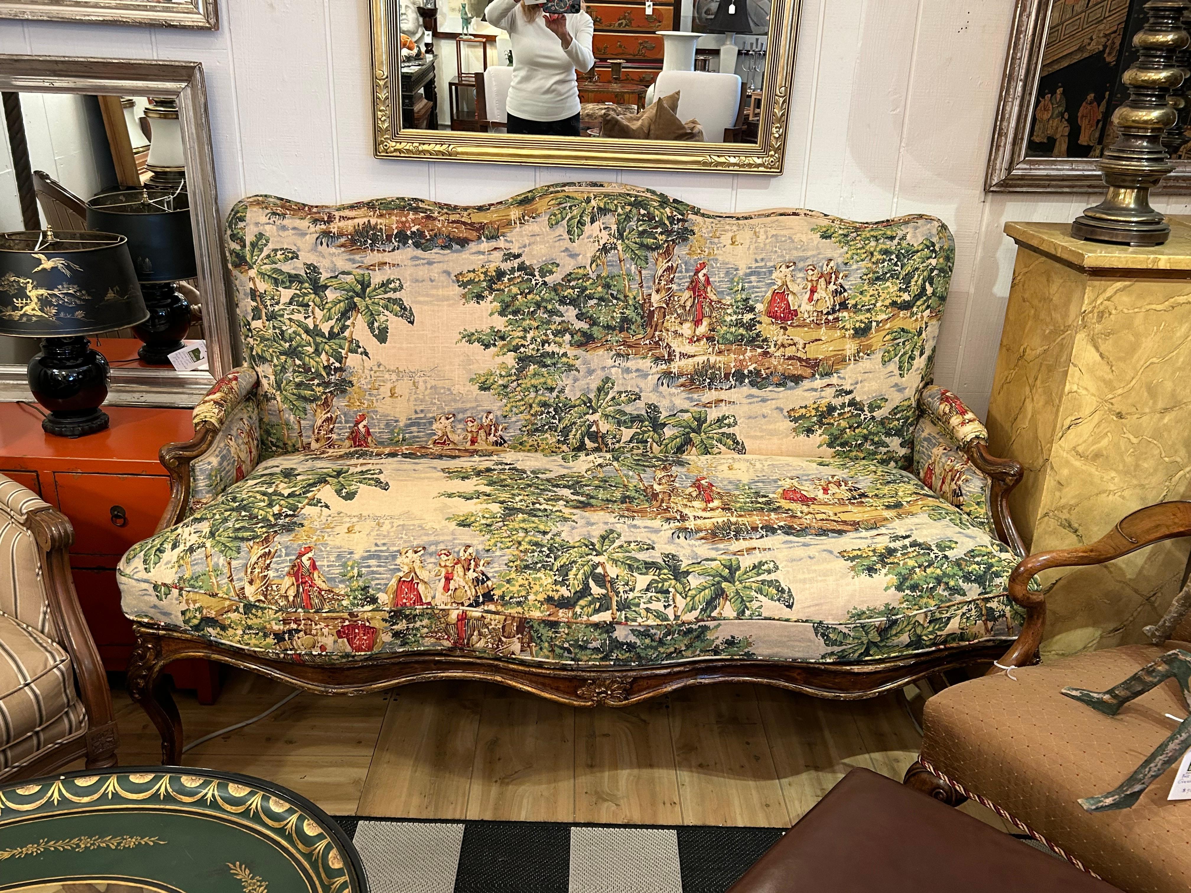 Français Magnifique banquette Louis XVI du 19ème siècle en bois doré avec nouveau tissu d'ameublement en vente