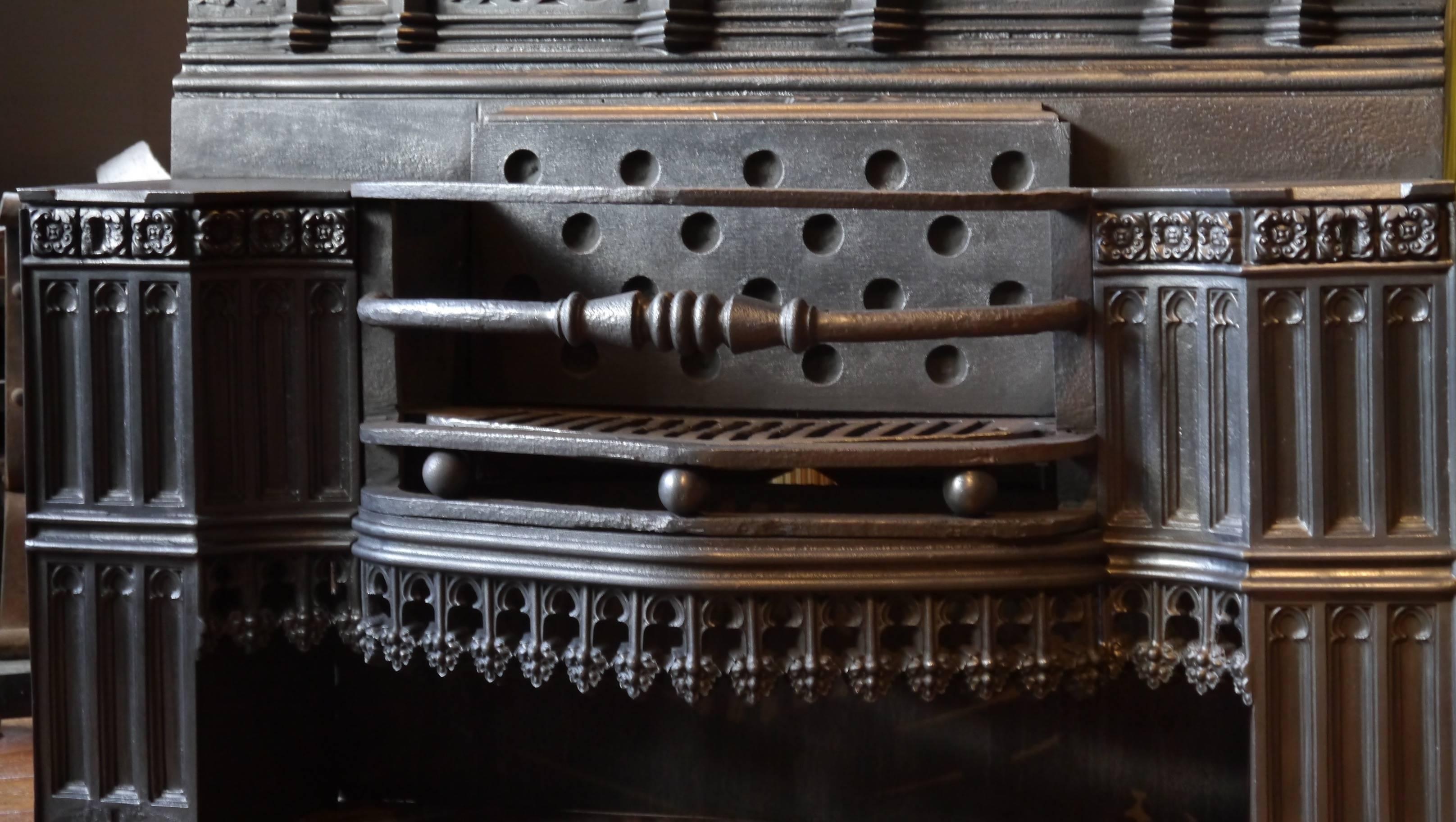 Magnificent antique 19th Century Gothic Revival Cast Iron Hob Grate 6