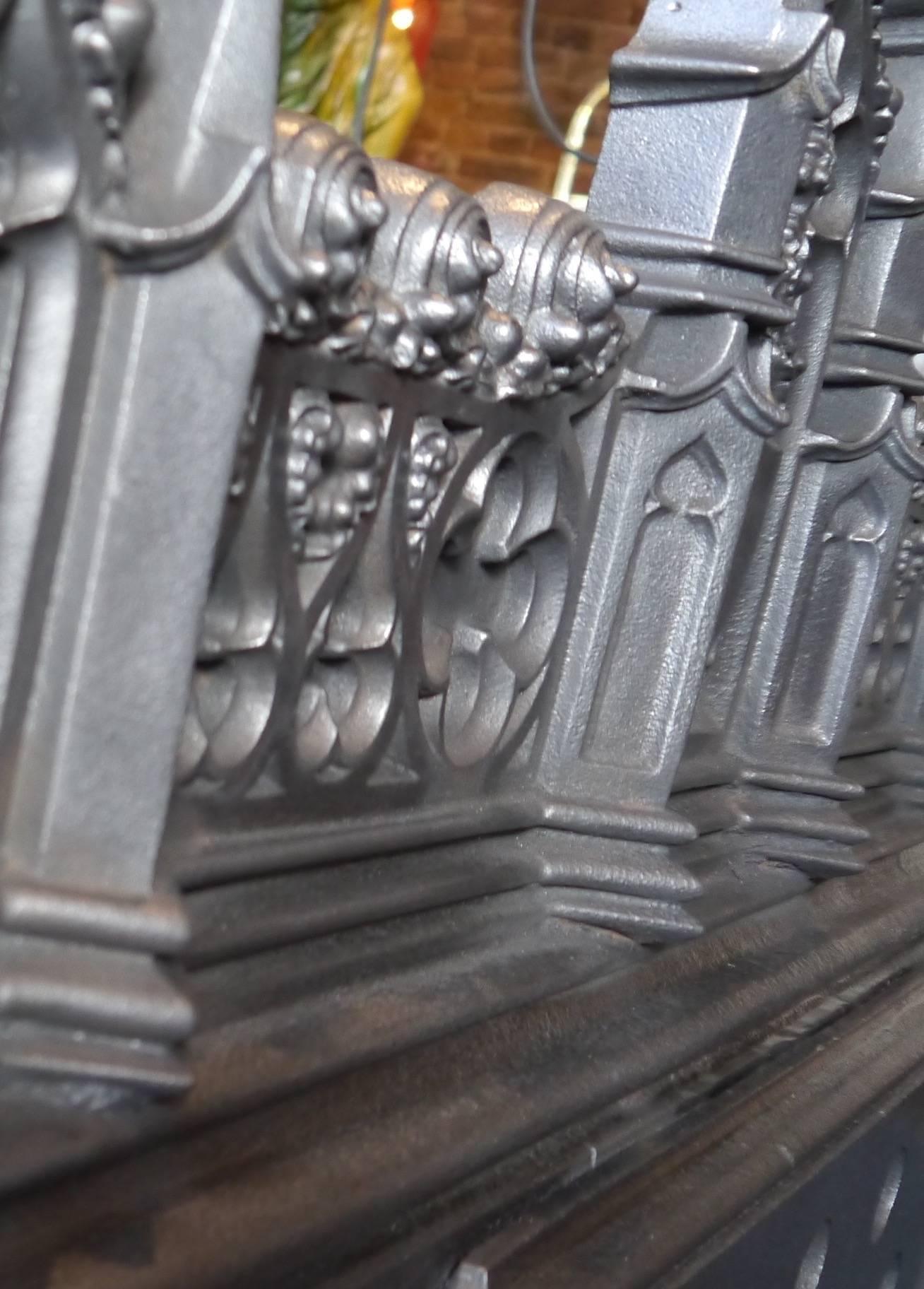 Magnificent antique 19th Century Gothic Revival Cast Iron Hob Grate 2