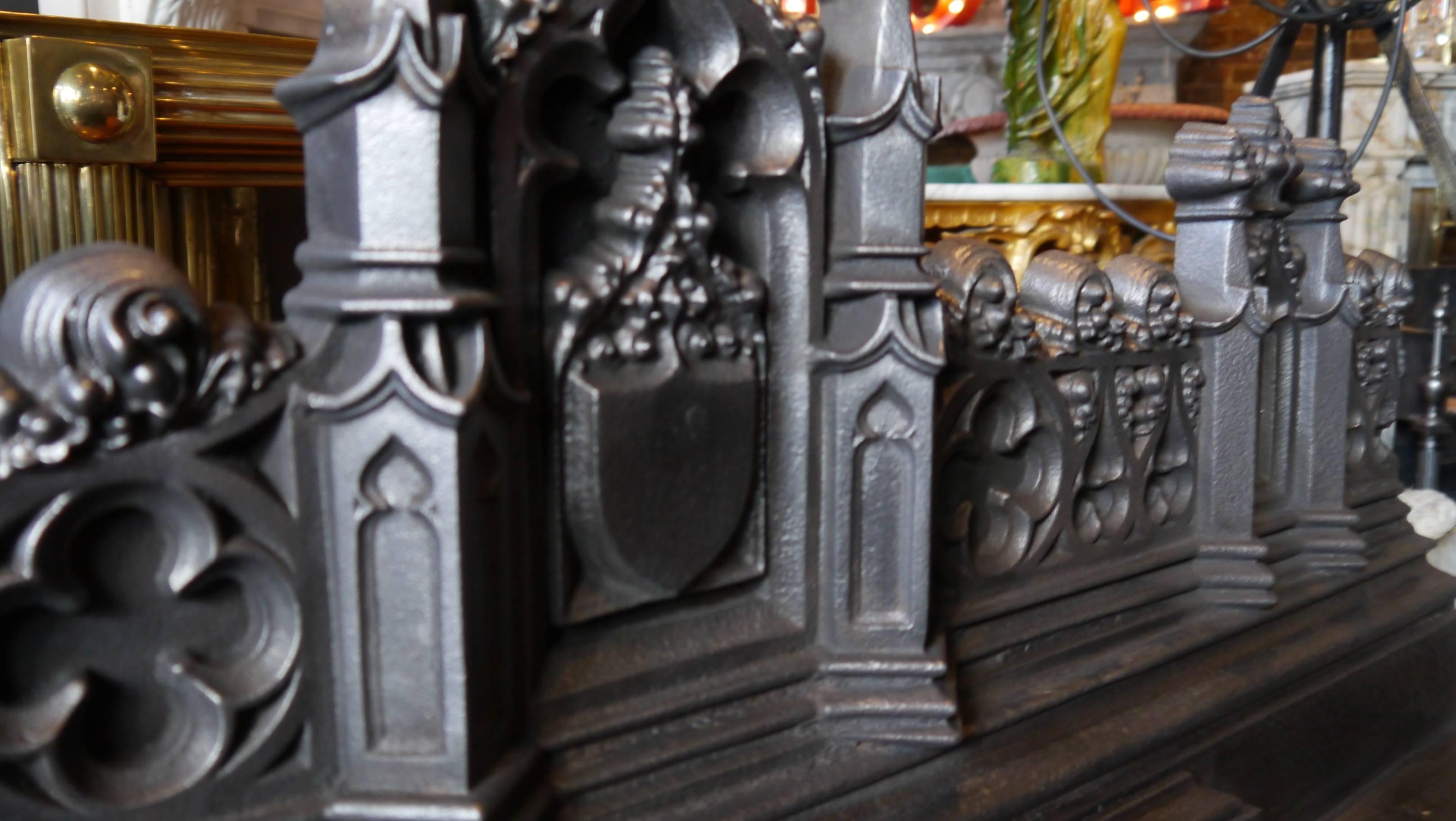 Magnificent antique 19th Century Gothic Revival Cast Iron Hob Grate 5
