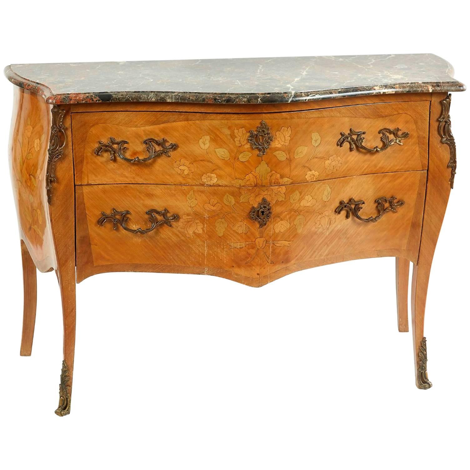 Magnificent 19th Century Marble-Top Bombe Commode from France For Sale