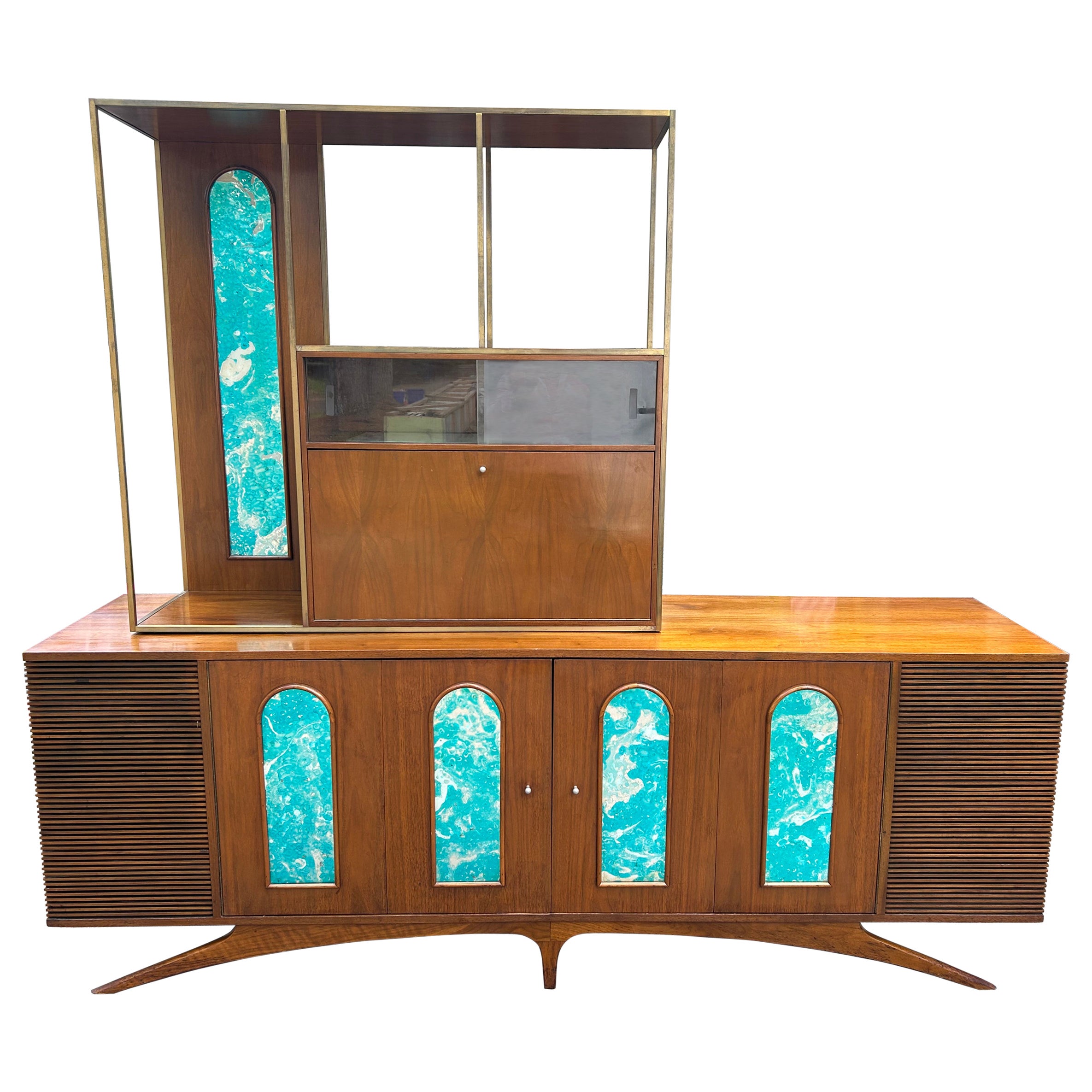 Magnificent 2 Piece Credenza Bar Stereo Cabinet