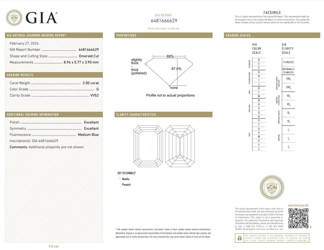 Magnífico diamante talla esmeralda ideal de 2,00 ct - Certificado GIA

Abraza la elegancia de este excepcional diamante talla esmeralda de 2,00 quilates, un faro de brillantez y precisión. Certificado por el GIA, este diamante es ideal para crear un