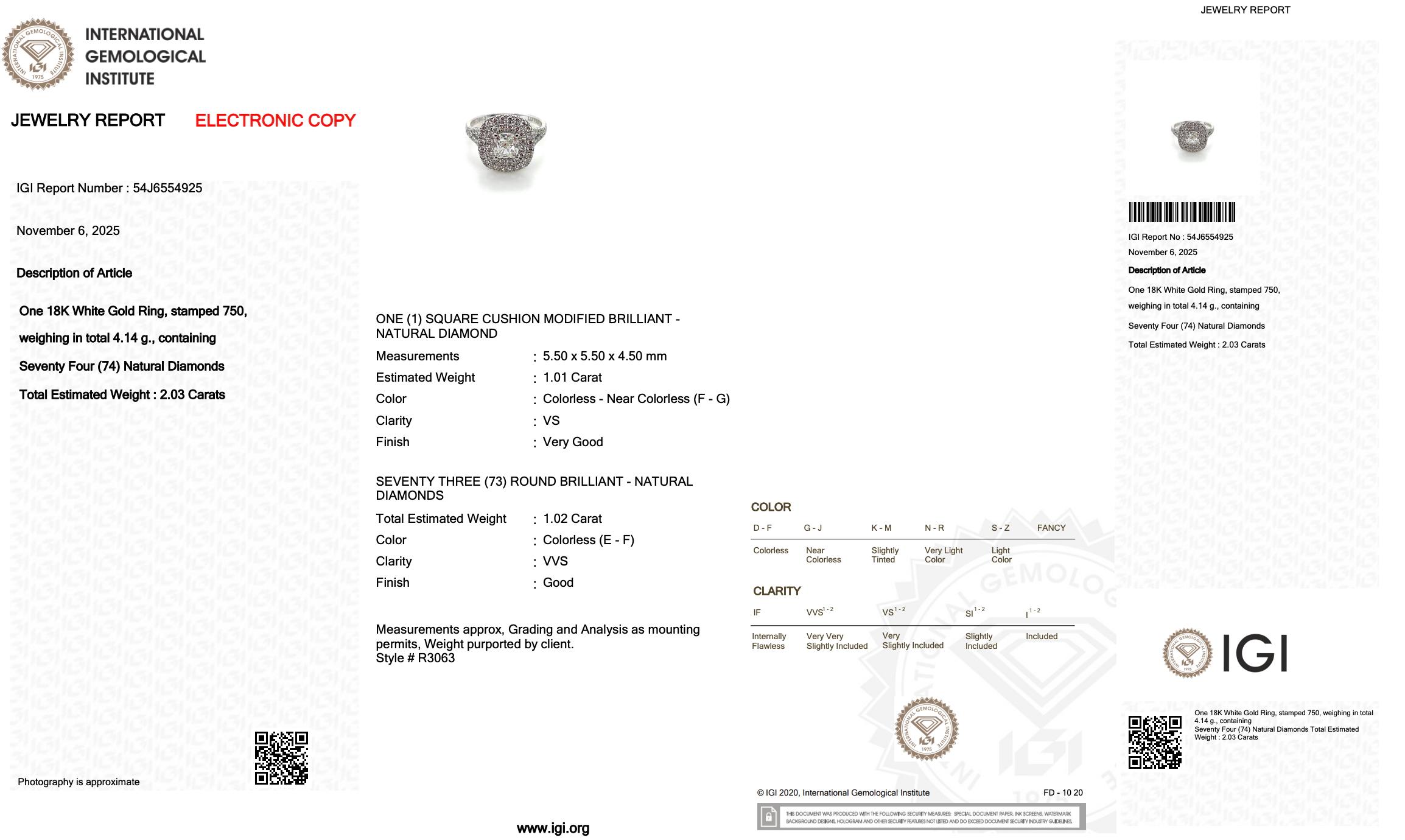 Magnifico anello a doppia aureola con 2,03 carati di diamanti in oro bianco 18 carati - certificato IGI in vendita 1