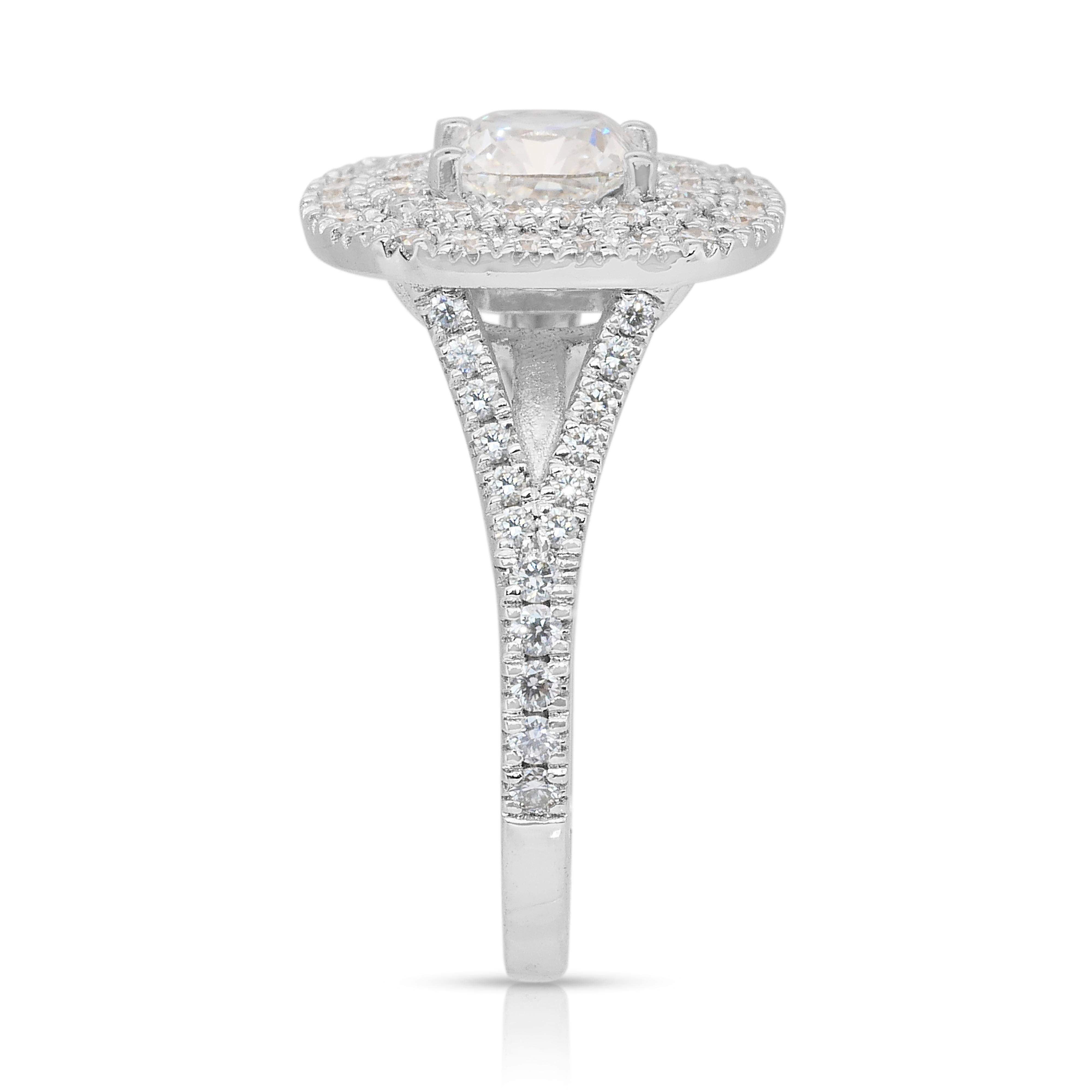Magnifico anello a doppia aureola con 2,03 carati di diamanti in oro bianco 18 carati - certificato IGI in vendita 2