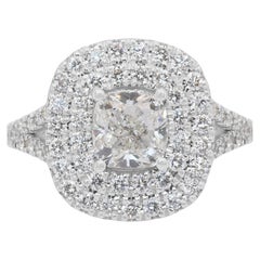 Magnifico anello a doppia aureola con 2,03 carati di diamanti in oro bianco 18 carati - certificato IGI