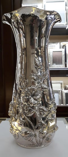 Magnificent 20th Century Sterling Silver Art Nouveau Vase, Italy 1960 'Arg 800'