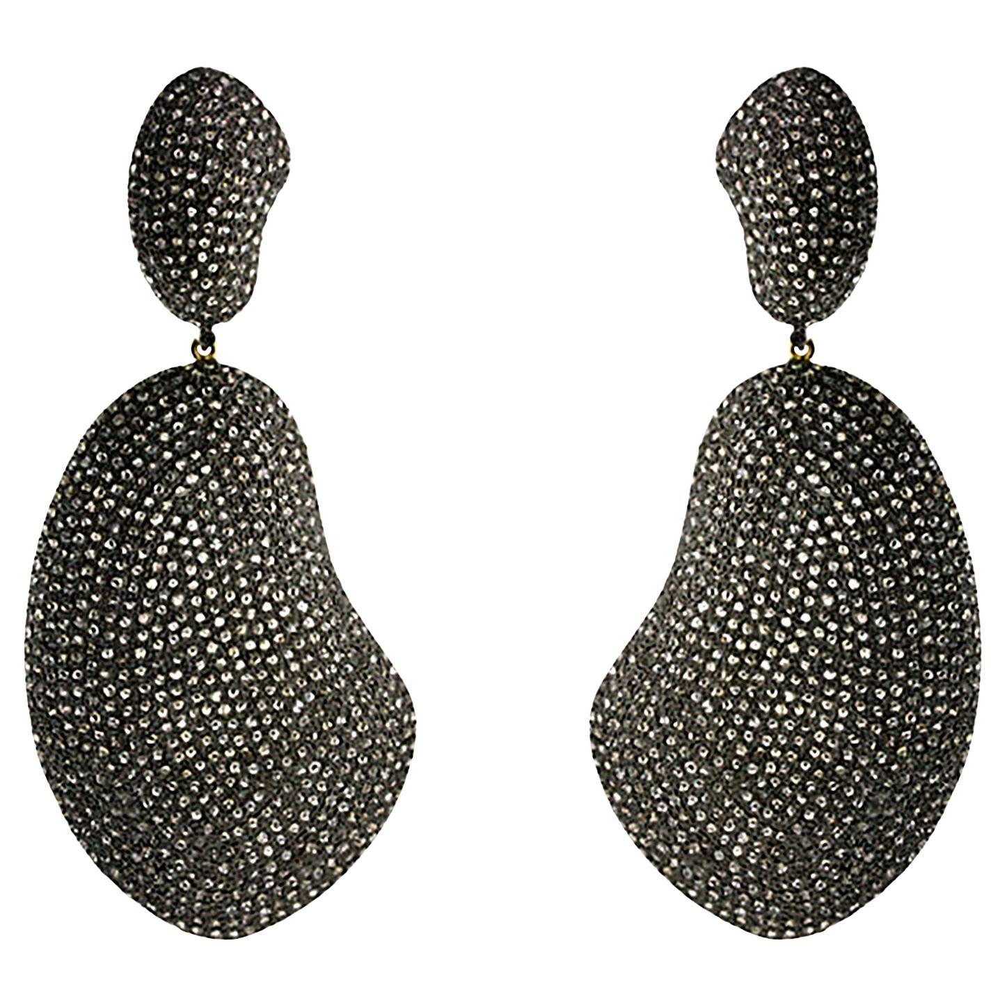 Magnificent 22.52ct Pave Diamond Organic Sculptural Statement Earrings For Sale
