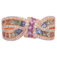 Magnificent 2.43ct Sapphires and Diamonds Cluster Ring in 18k Rose Gold