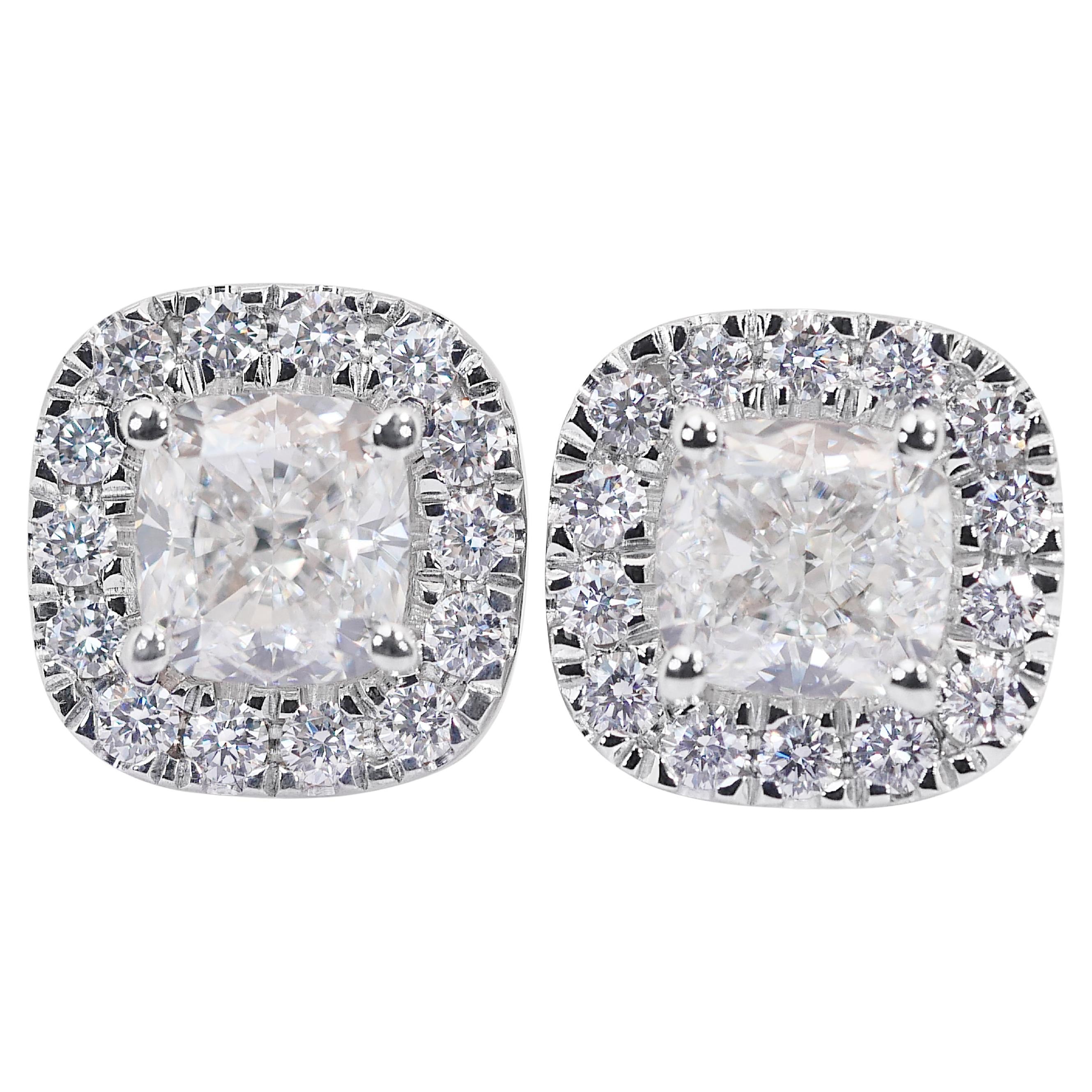 Magnificent 2.50ct Double Excellent Ideal Cut Diamonds Halo Stud Earrings