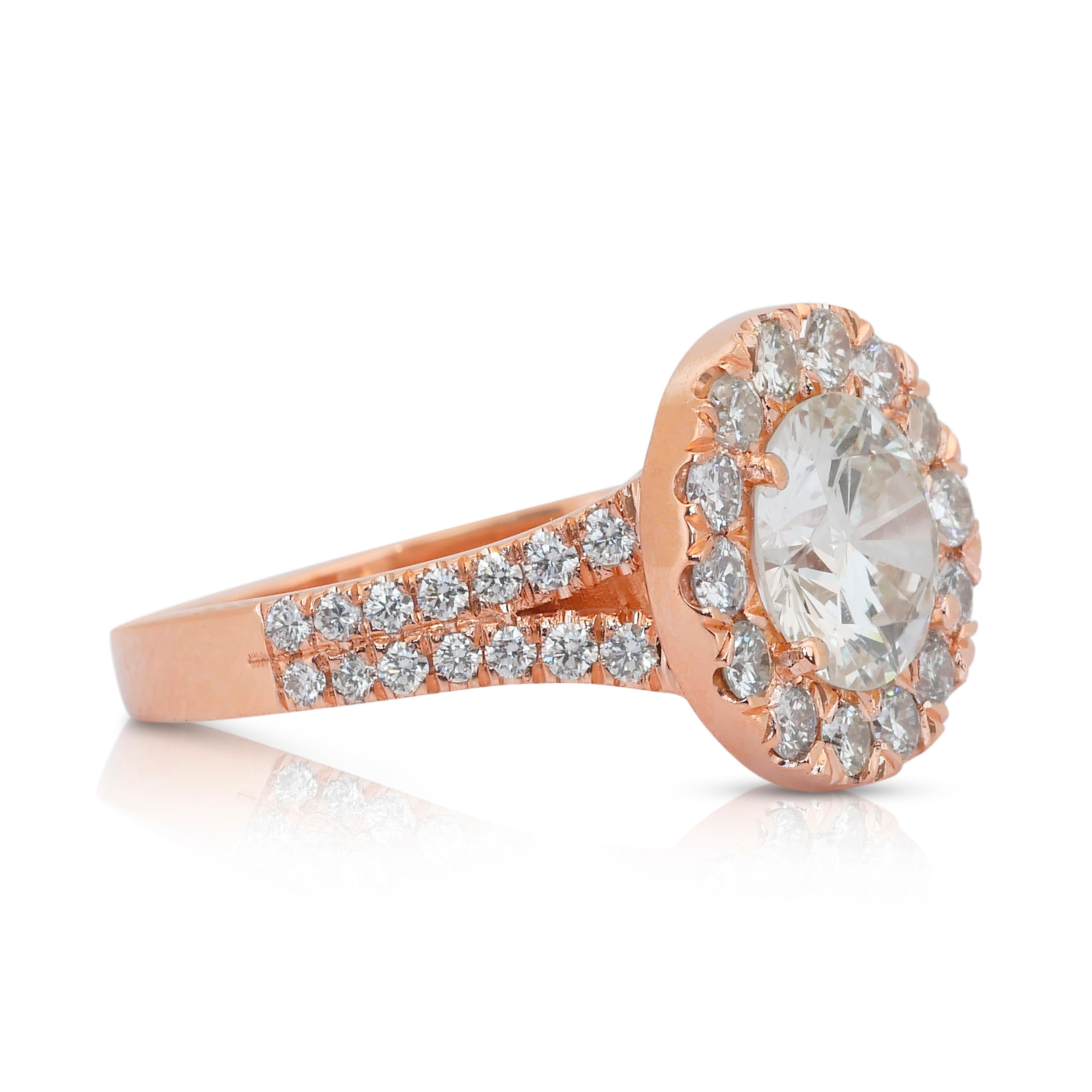 Magnífico Anillo Halo de Diamantes de 2,66 ct en Oro Rosa de 18k - Certificado IGI Corte redondo en venta