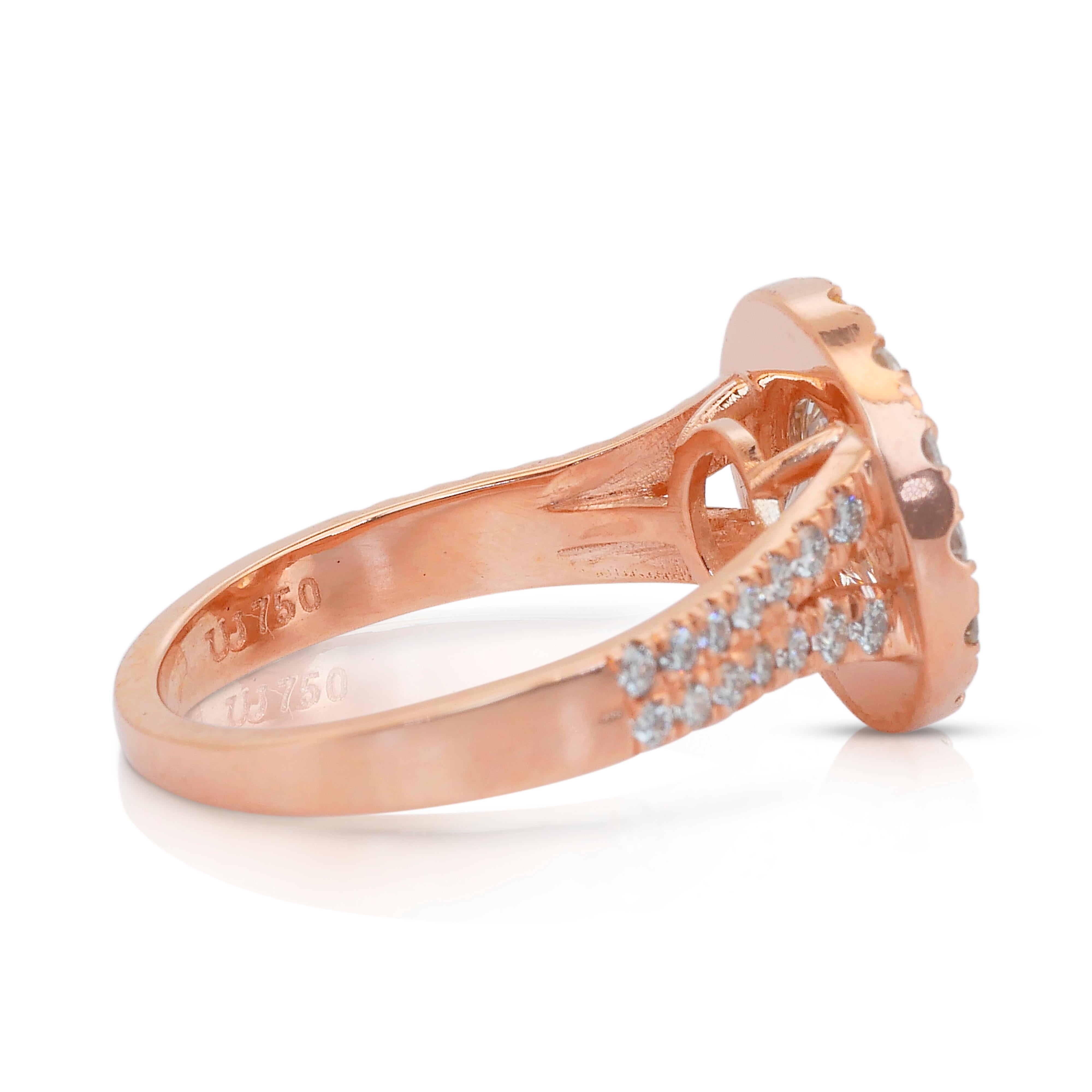 Magnífico Anillo Halo de Diamantes de 2,66 ct en Oro Rosa de 18k - Certificado IGI en Nuevo estado para la venta en רמת גן, IL