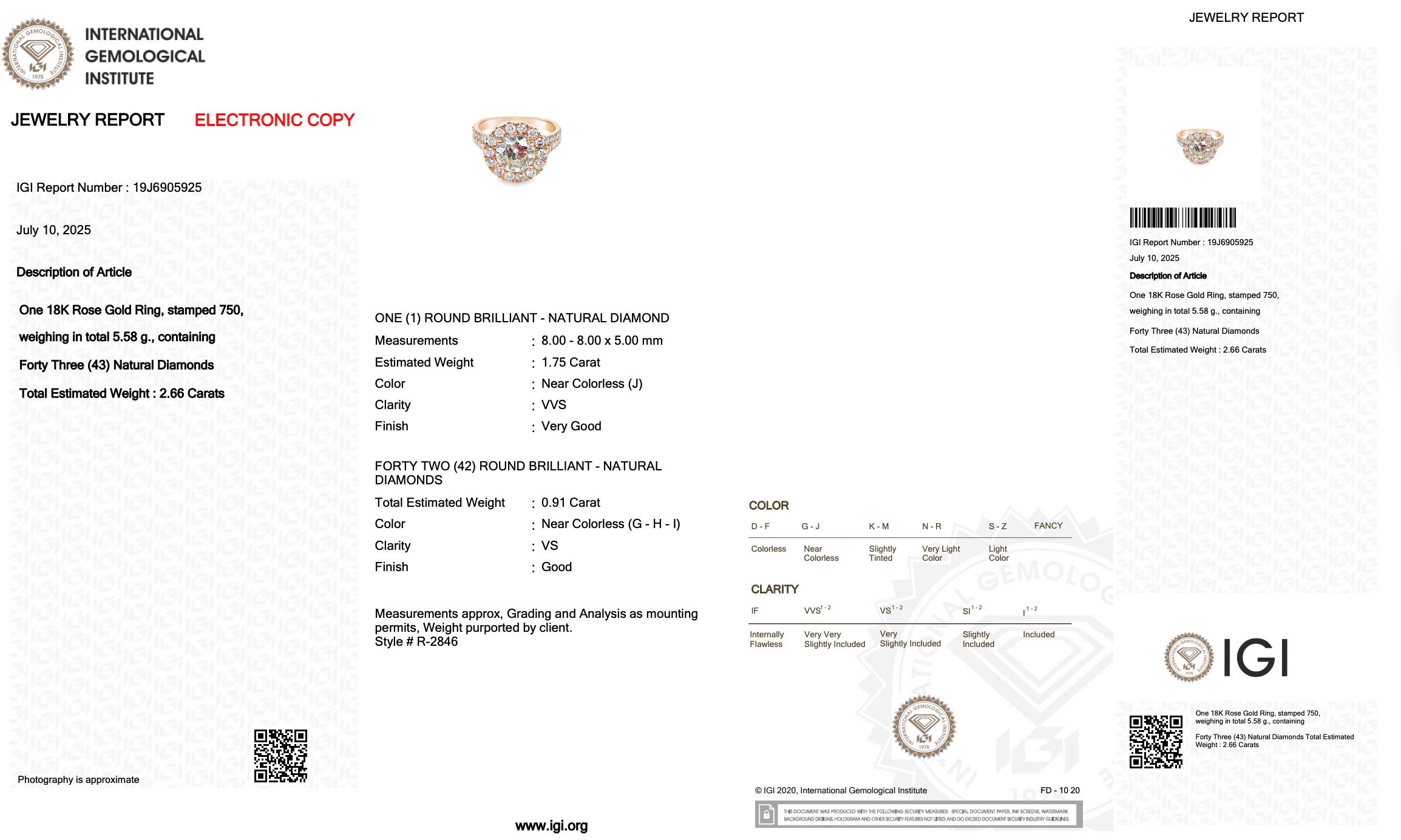 Magnífico Anillo Halo de Diamantes de 2,66 ct en Oro Rosa de 18k - Certificado IGI en venta 1