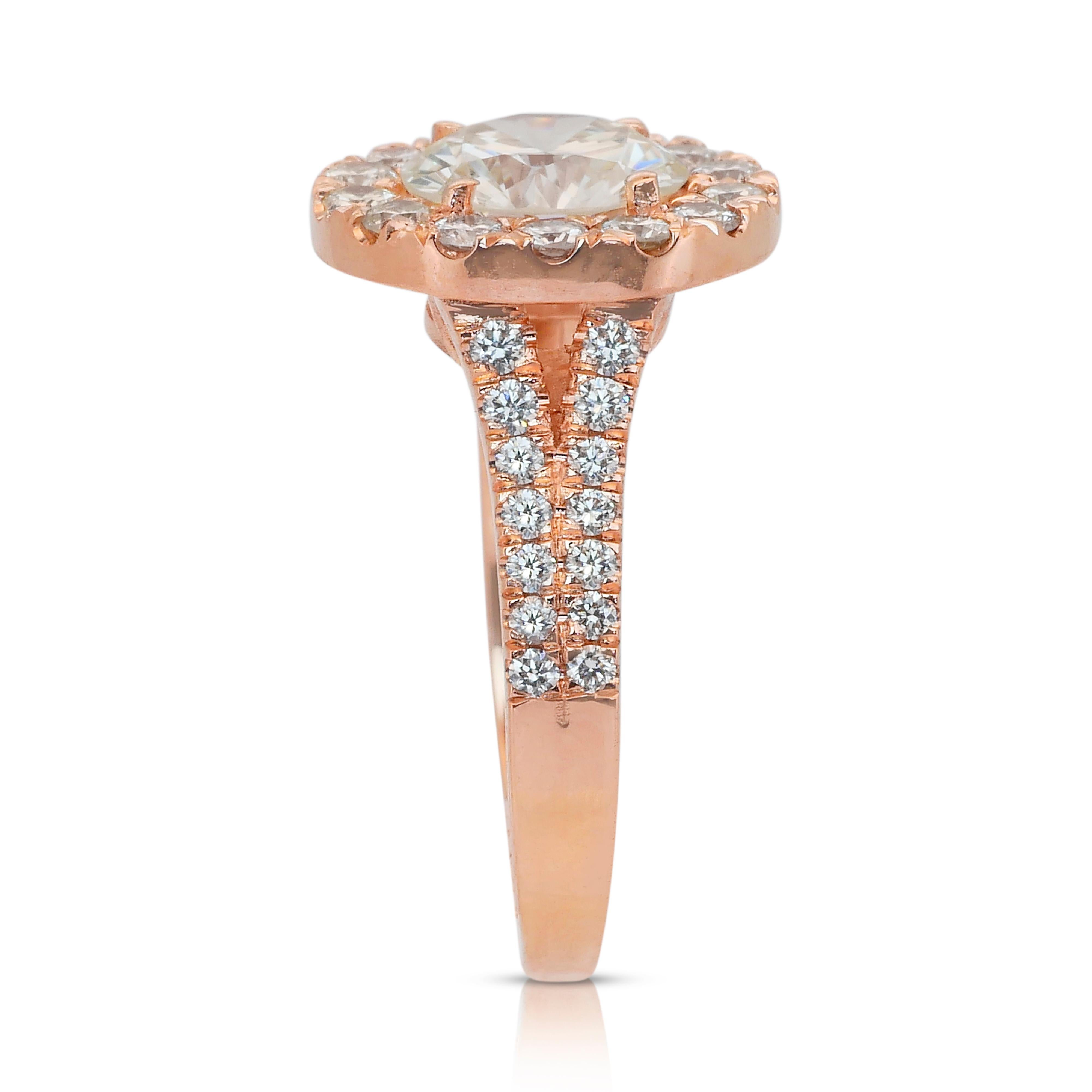 Magnífico Anillo Halo de Diamantes de 2,66 ct en Oro Rosa de 18k - Certificado IGI en venta 2