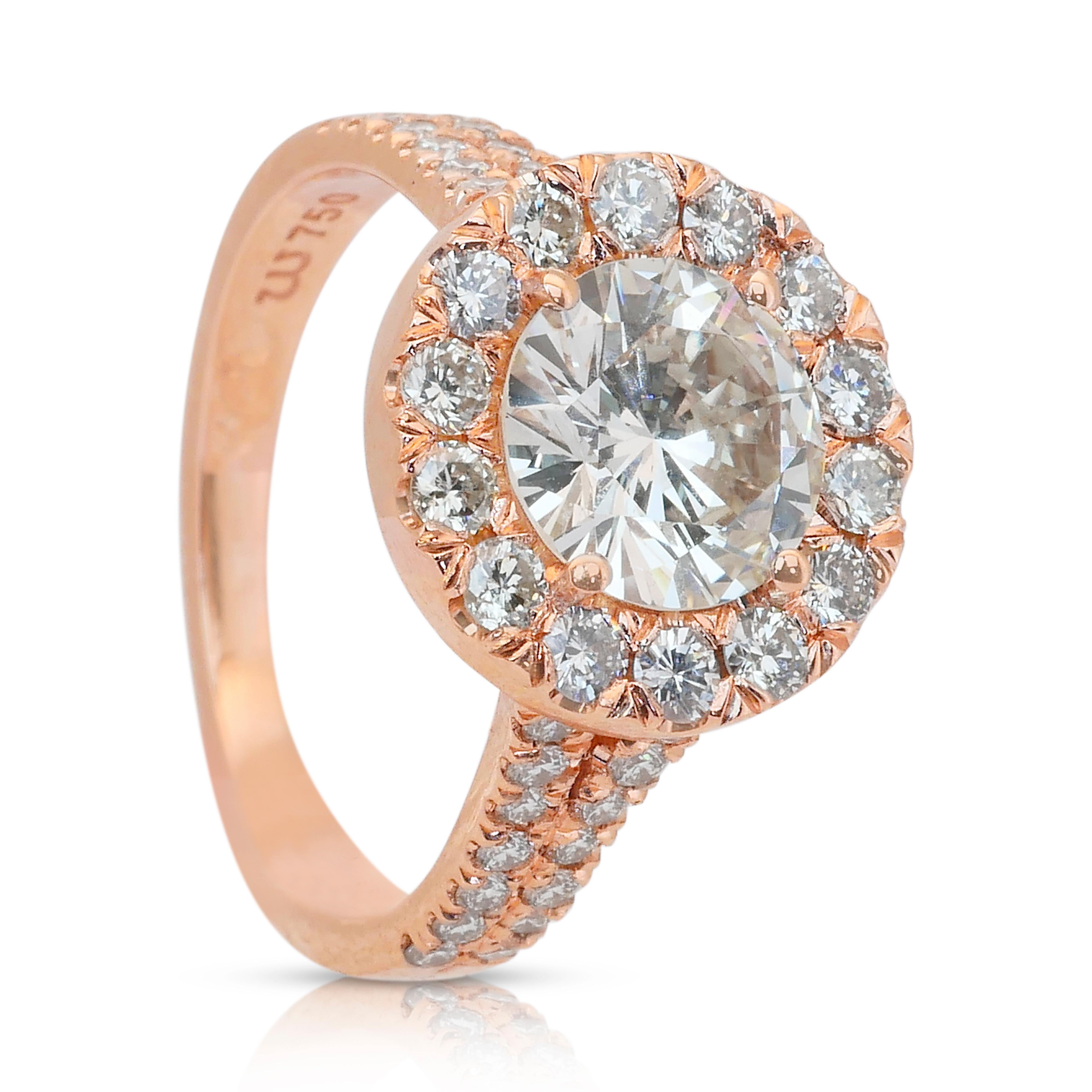 Magnífico Anillo Halo de Diamantes de 2,66 ct en Oro Rosa de 18k - Certificado IGI en venta 3