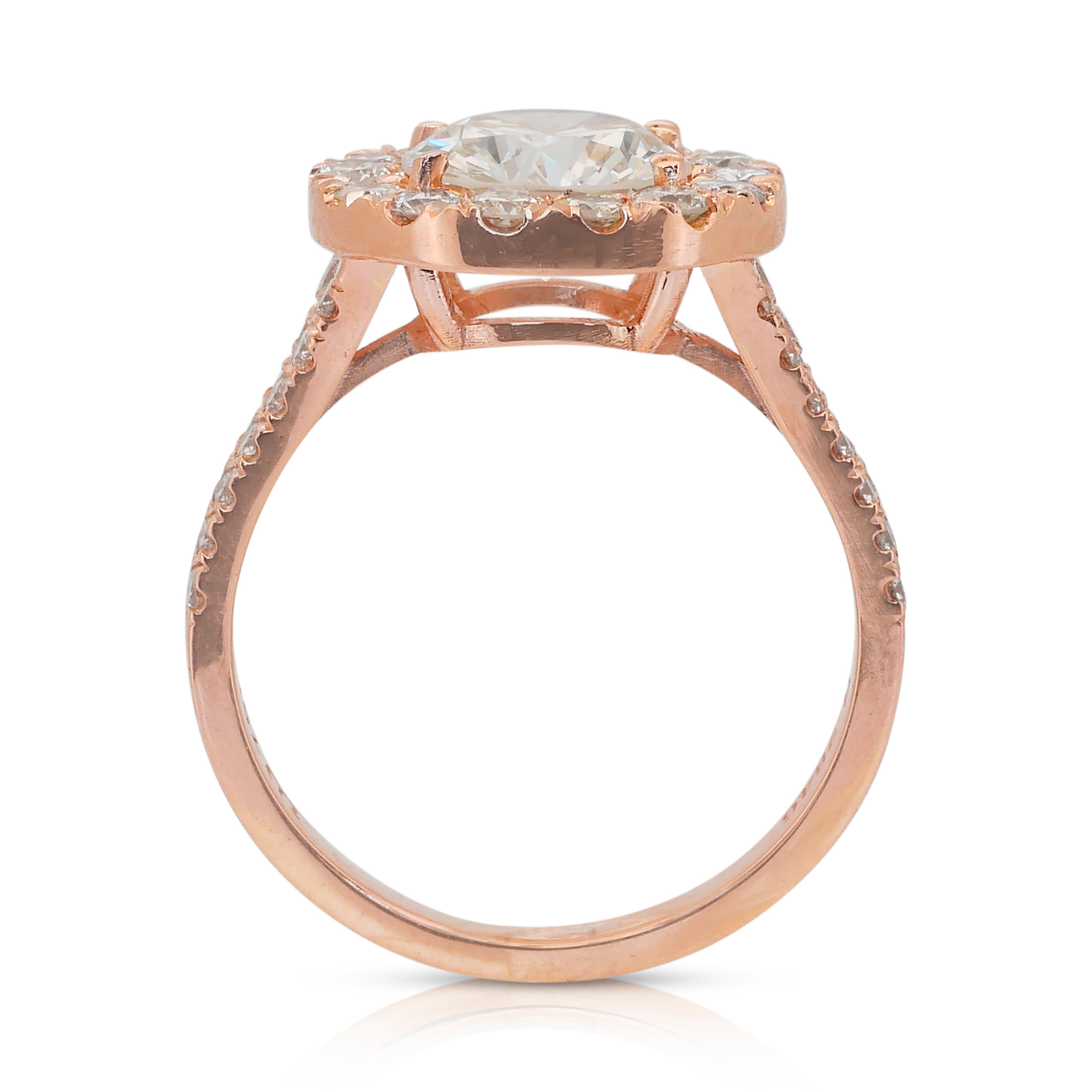 Magnífico Anillo Halo de Diamantes de 2,66 ct en Oro Rosa de 18k - Certificado IGI en venta 4
