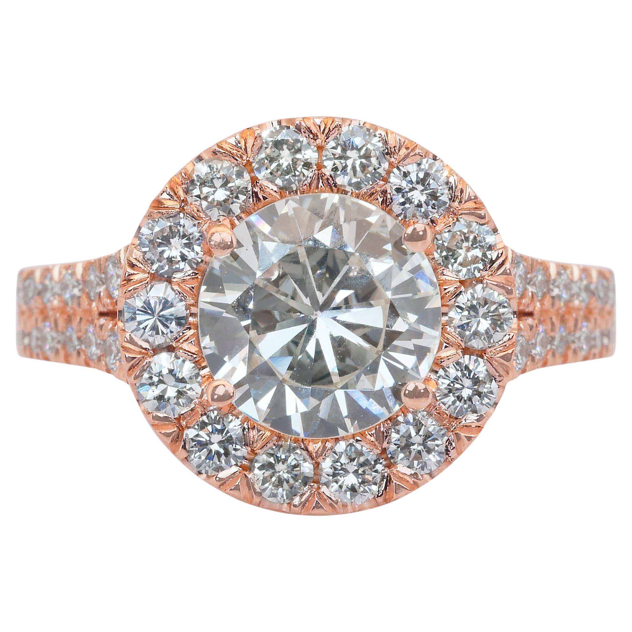 Prächtiger 2,66ct Diamanten Halo Ring in 18k Rose Gold - IGI zertifiziert