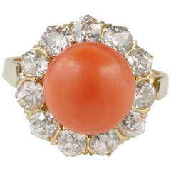 Magnificent 2.70 Carat Old Mine Diamond Salmon Coral Ring