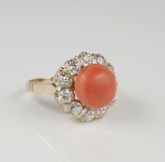 Magnificent 2.70 Carat Old Mine Diamond Salmon Coral Ring