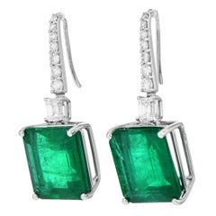 Magnificent 27.75 Carat Emerald Diamond 18k Gold Drop Earrings