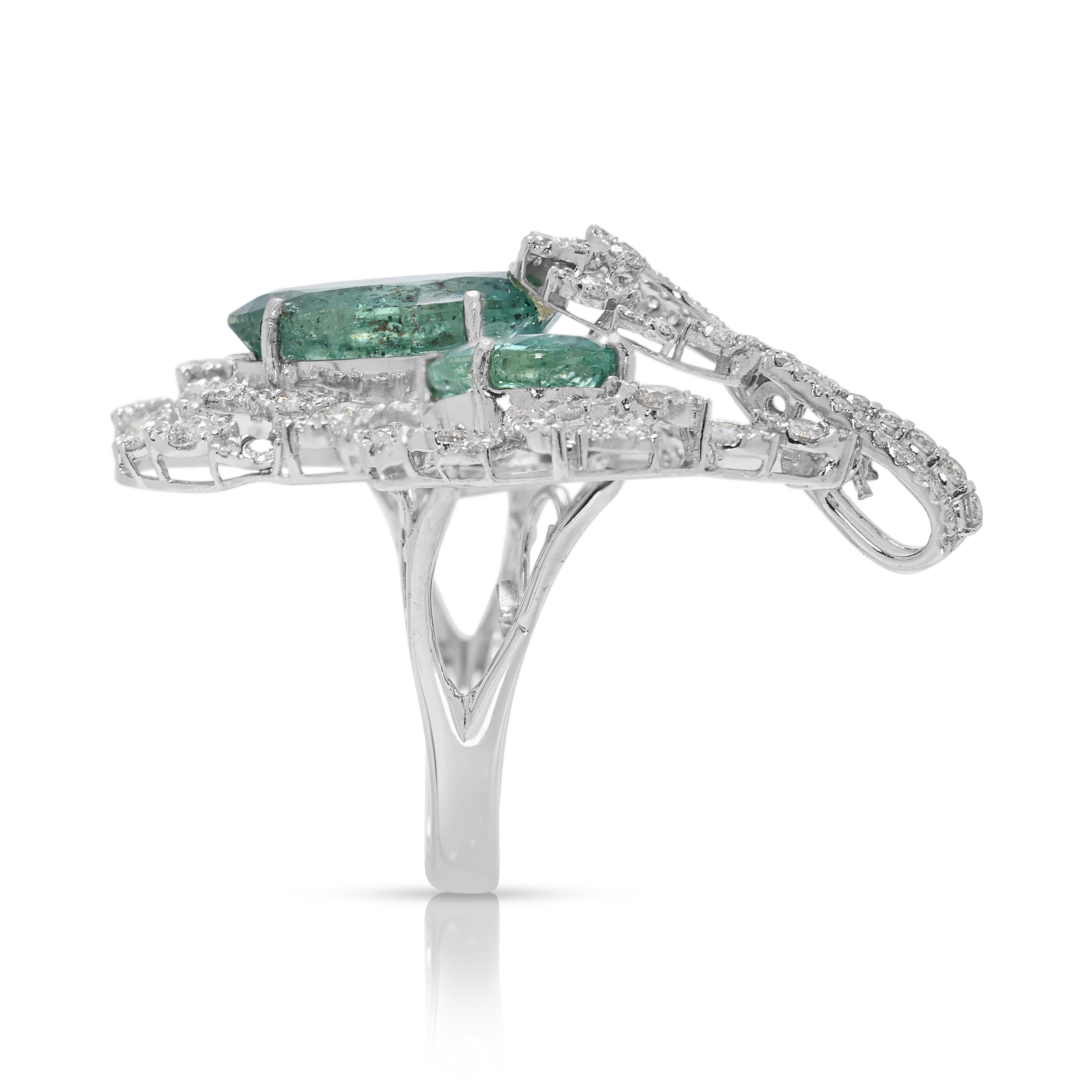Oval Cut Magnificent 2.77ct Emerald & Diamond Masterpiece Ring in 18K White Gold For Sale