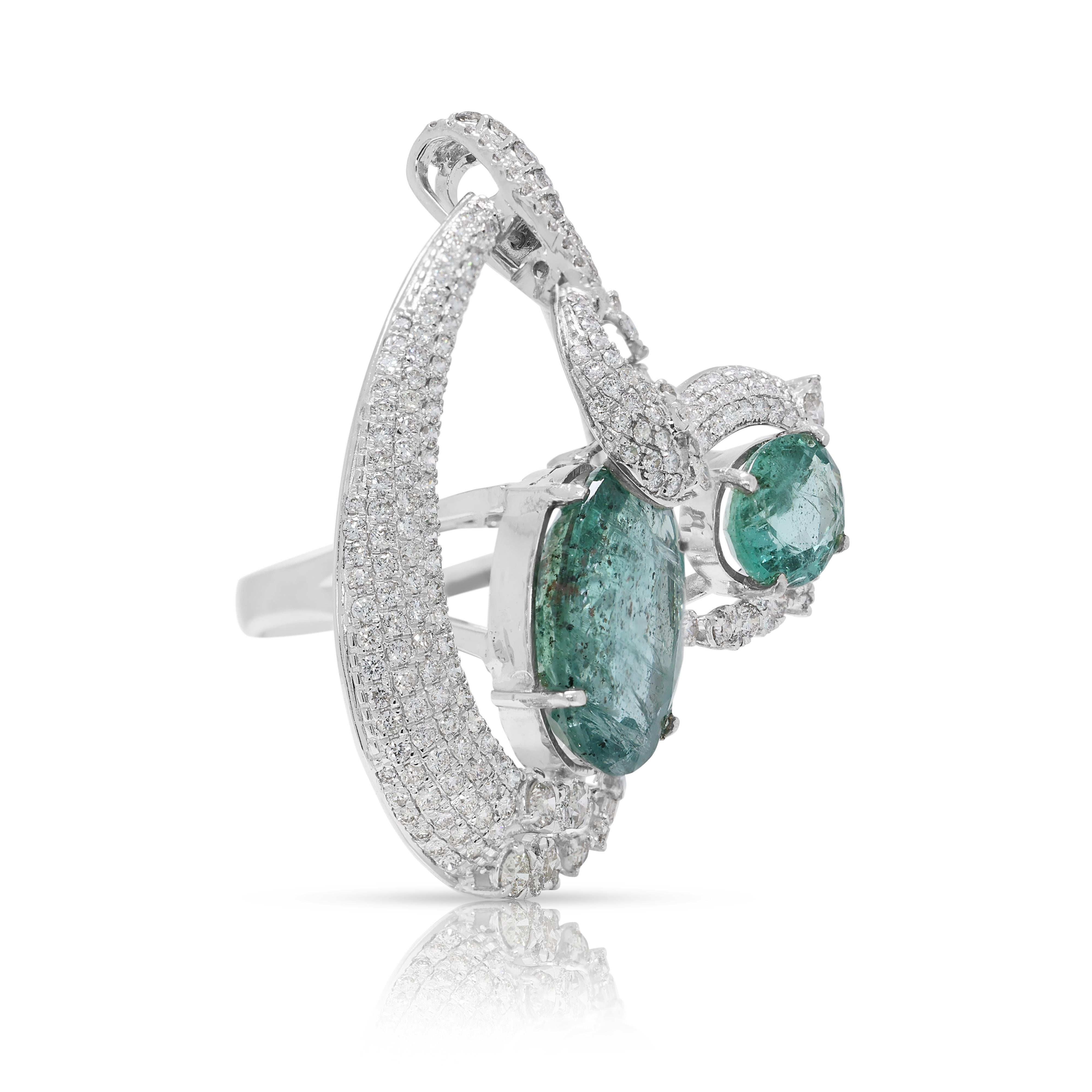 Women's Magnificent 2.77ct Emerald & Diamond Masterpiece Ring in 18K White Gold For Sale