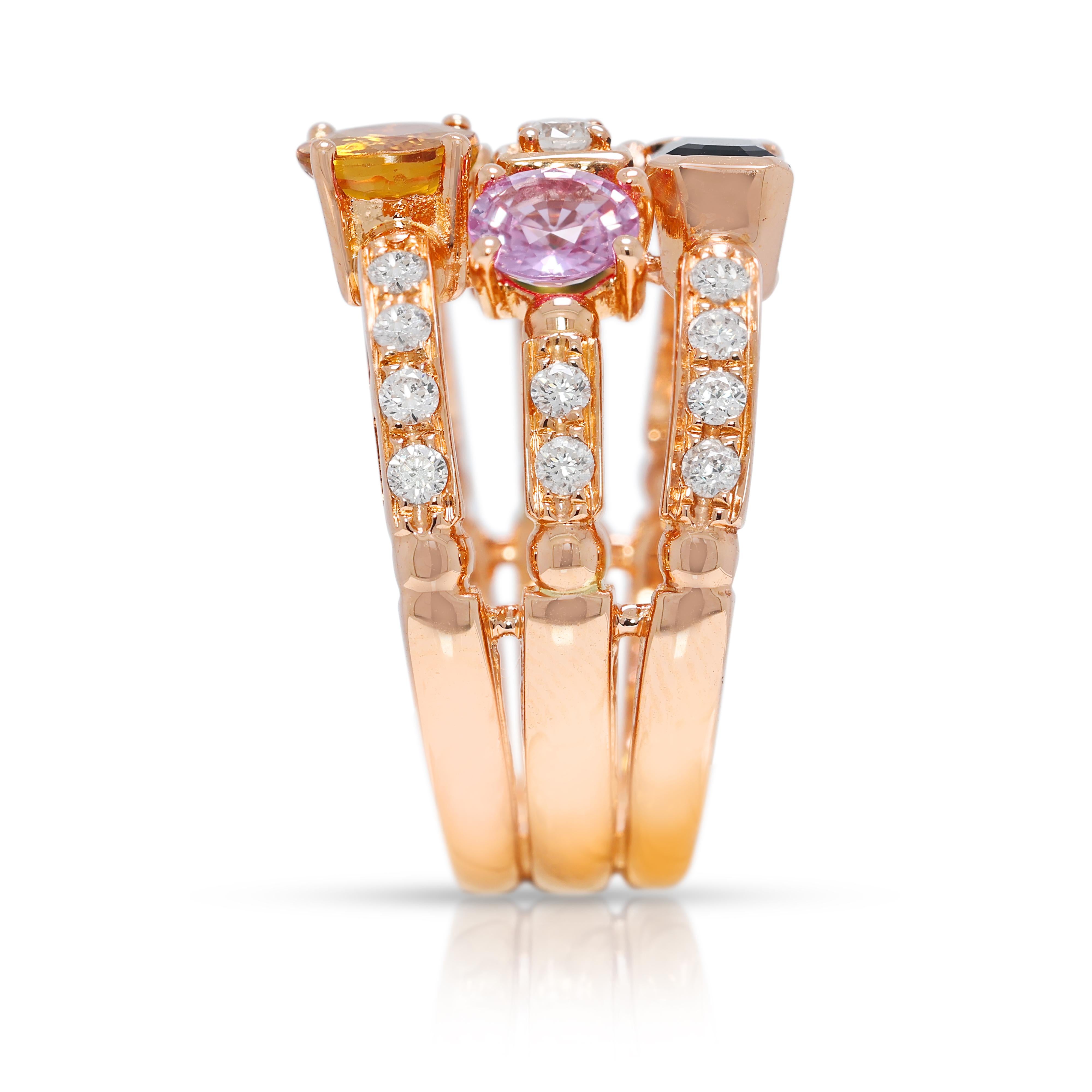 Magnifique bague en or jaune 18 carats avec saphir et diamant naturel de 2,83 carats Excellent état - En vente à רמת גן, IL