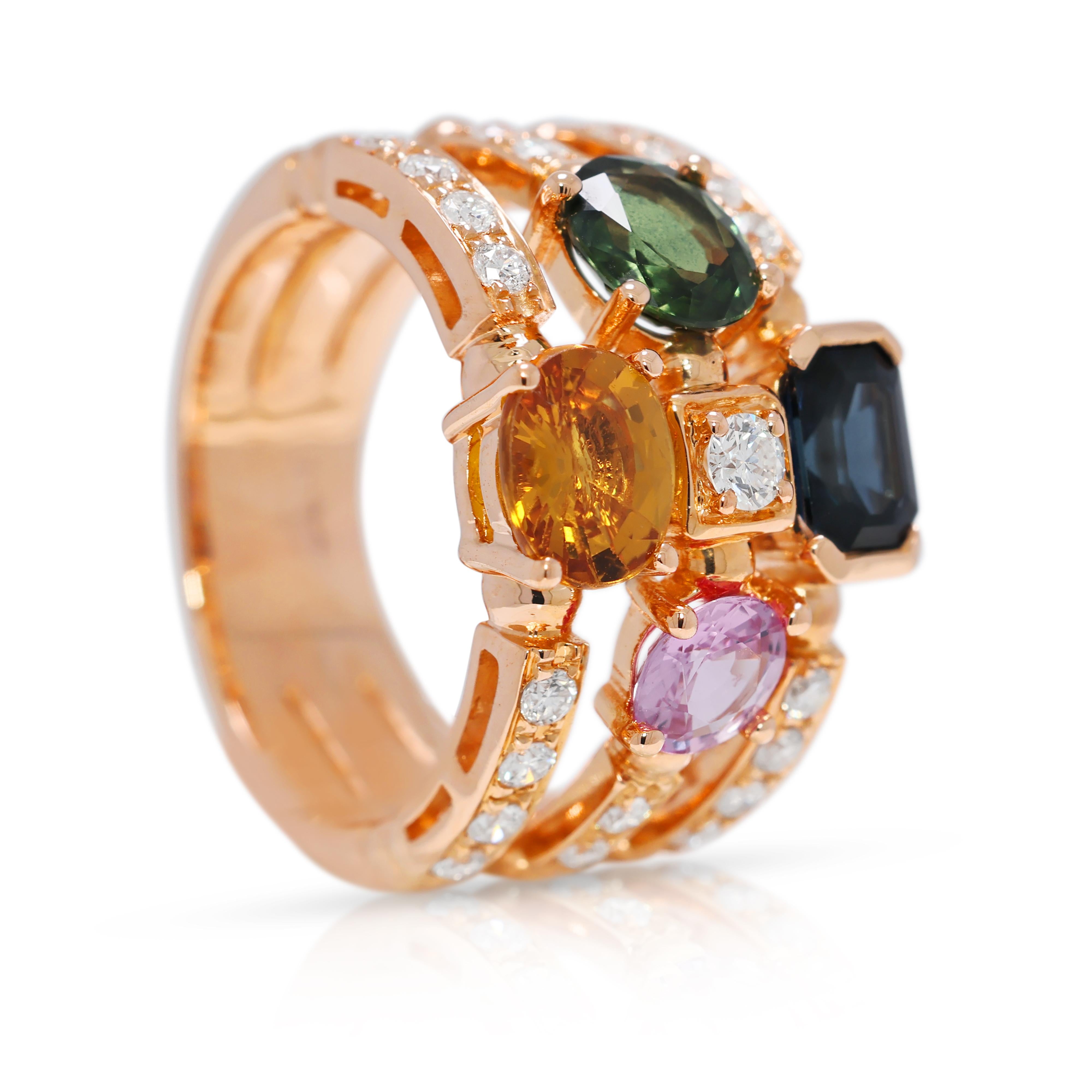 Magnifique bague en or jaune 18 carats avec saphir et diamant naturel de 2,83 carats Pour femmes en vente