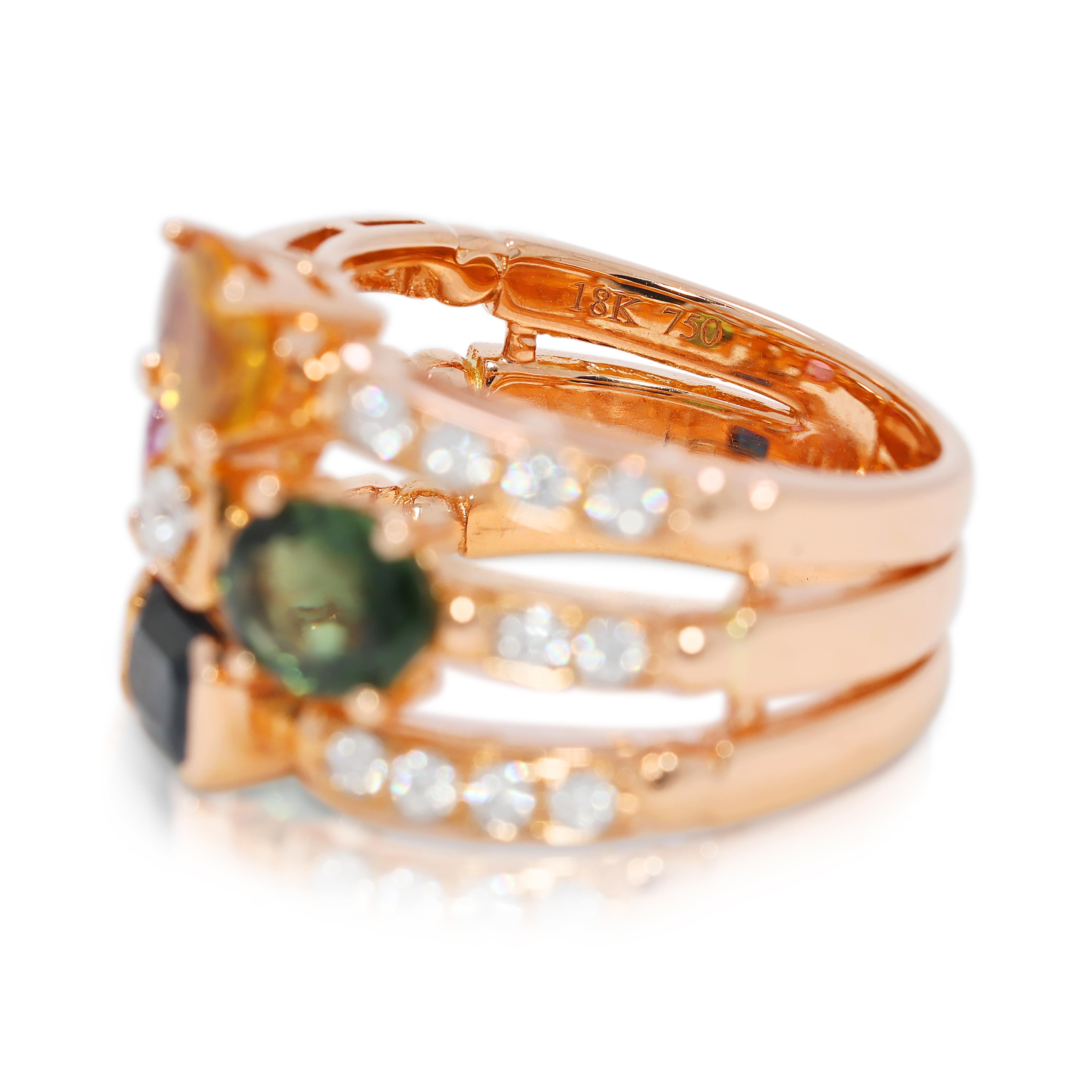 Magnifique bague en or jaune 18 carats avec saphir et diamant naturel de 2,83 carats en vente 1