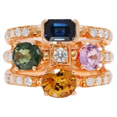 Magnifique bague en or jaune 18 carats avec saphir et diamant naturel de 2,83 carats