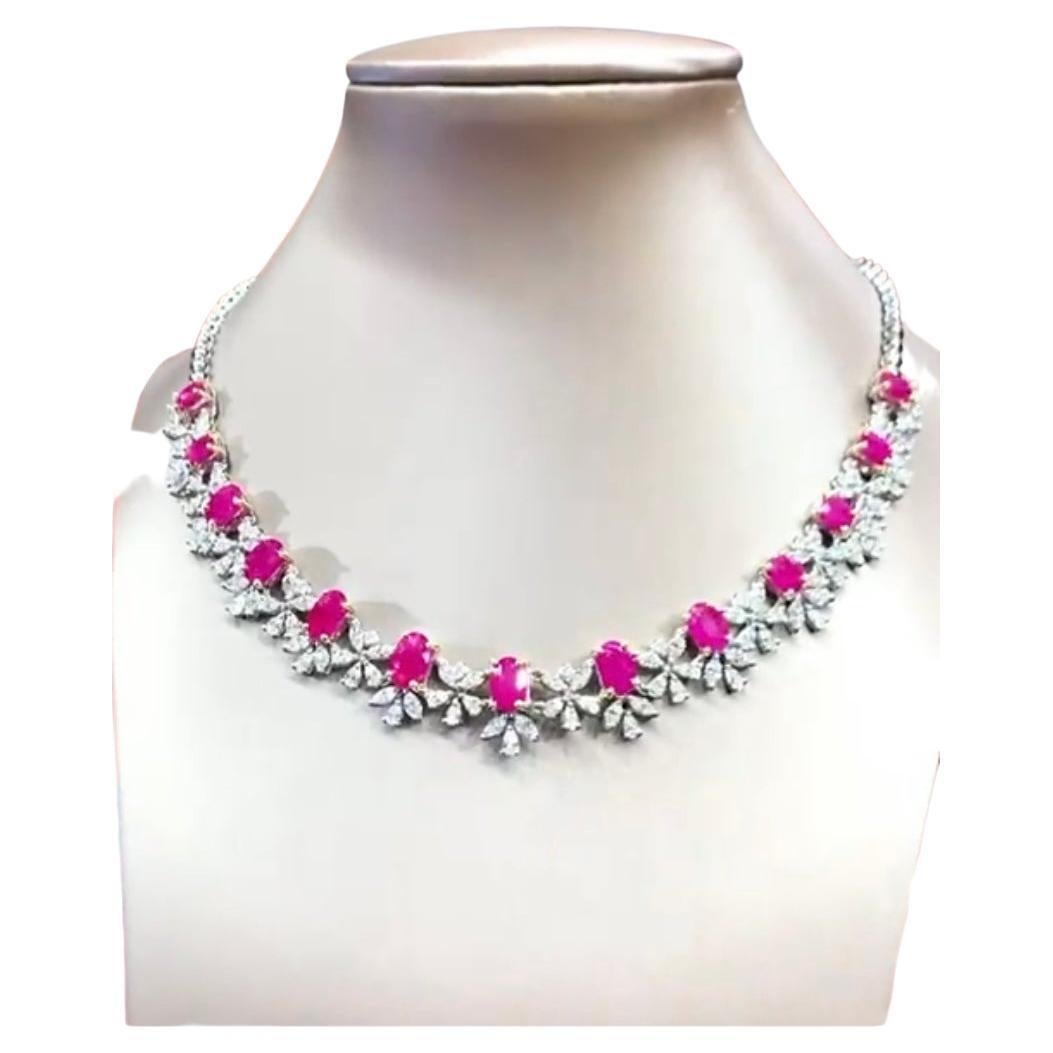 Magnificent 28, 81 Carats of Burma Rubies and Diamonds on Necklace