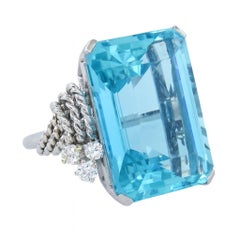 Magnificent 30 Carat Aquamarine & Diamond Platinum Cocktail Ring